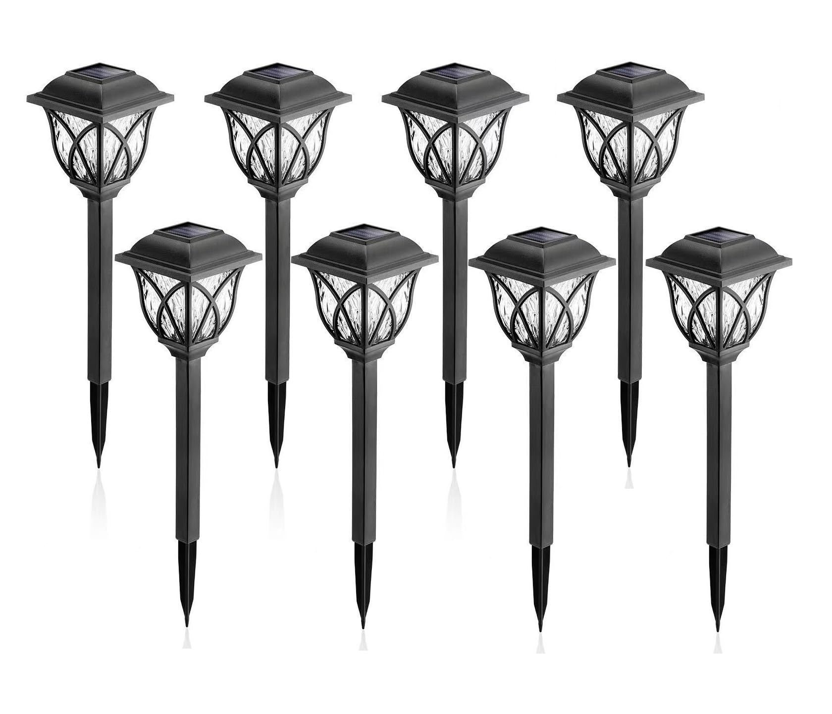 HomeTronix 8 Pack LED Solar Garden Lights - Solar Path Lights Double Waterproof Glow Effect Outdoor Solar Torch Lights for Dusk-Dawn Landscape Decoration Ground Light for Garden, Pathway, Driveway