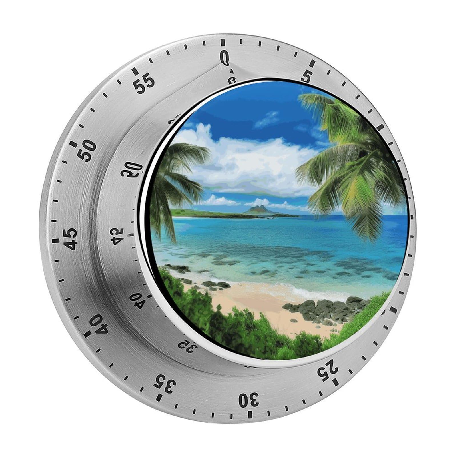Tropical Palm Tree Hawaii Beach Visual Timer with Loud Alarm 60-Minute Kitchen Timers Exquisite Stainless Steel Body - Mechanical Desk Timer Countdown Clock for Cooking Chef Clock