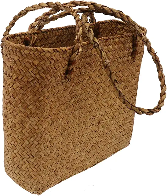 Bolsa de Mimbre para Playa - Cesto Tejido a Mano para Mujer, Ideal Verano y Compras