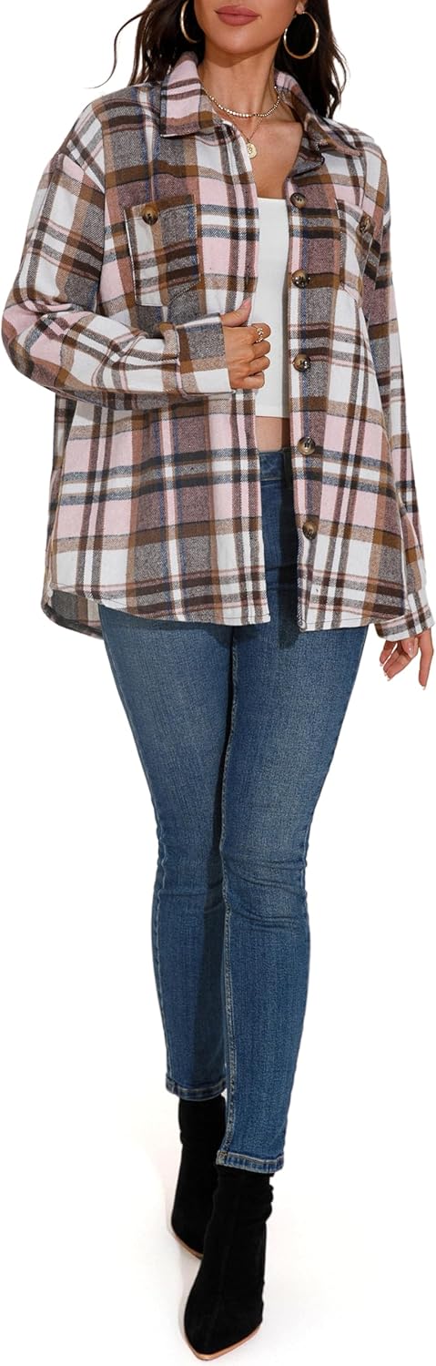 GUANYY Womens Flannel Shirts Button Down Plaid Shacket Long Sleeve Collared Business Casual Work Tops - Image 10