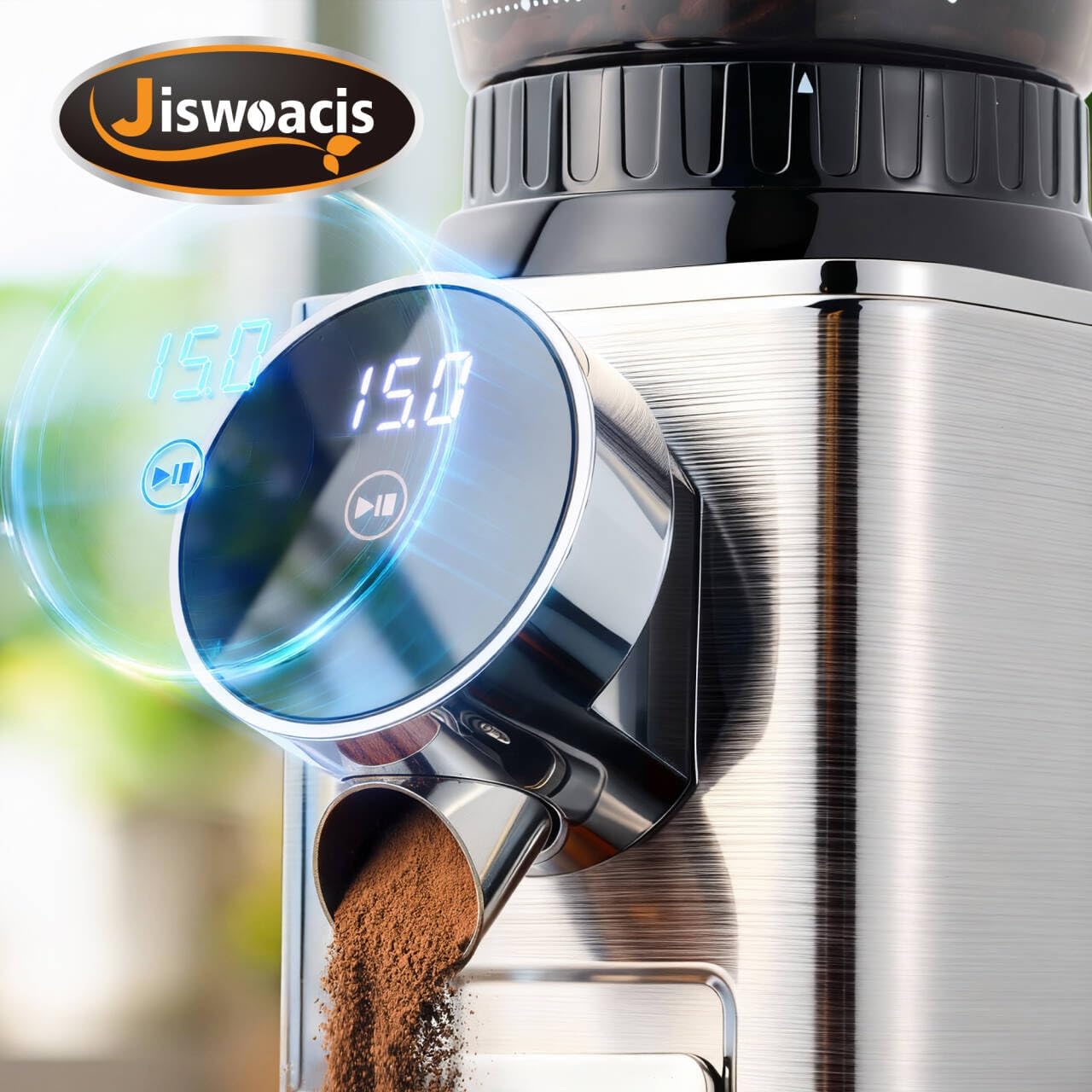 Burr Coffee Grinder, Electric Conical Coffee Bean Grinder With 48 Grind Settings Anti-static Burr Mill, Precision Electronic Timer, for Espresso/Drip/Cold Brew/French Press, Stainless Steel, Silver