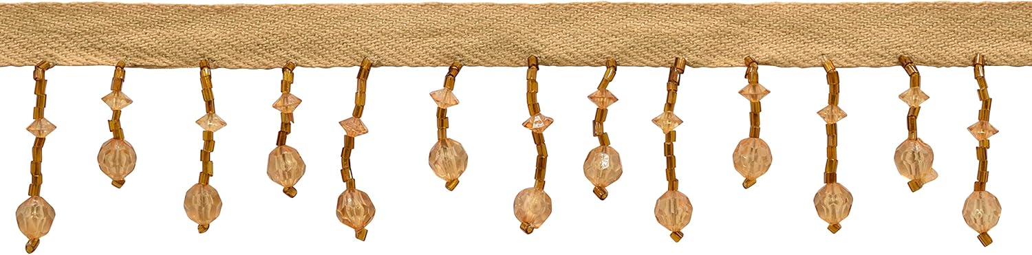 1 1/2" (3.5cm) Beautiful Handcrafted Lantern Beaded Fringe Trim # B40682 #E20 (Light Warm Brown)