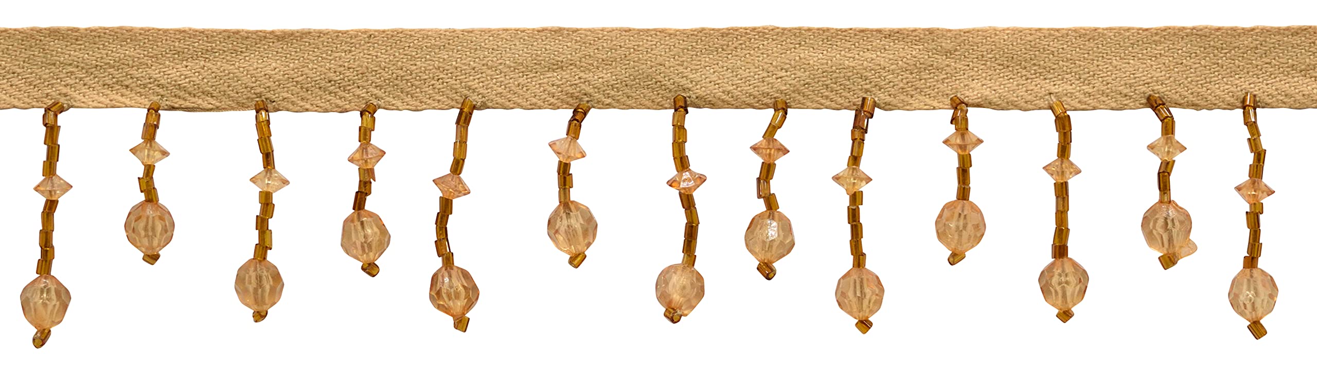 Frange à perles marron chêne 3,5 cm pour rideaux et coussins 11m
