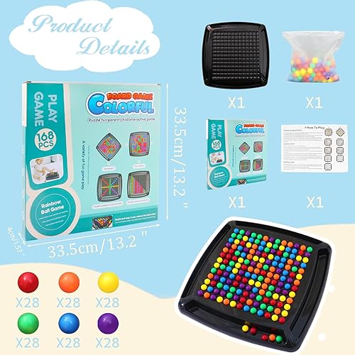 Miniatura 2 de Juego de mesa de ajedrez intelectual de canicas de 168 piezas, doble estrategia, canicas de colores, divertido juego de mesa de ajedrez de