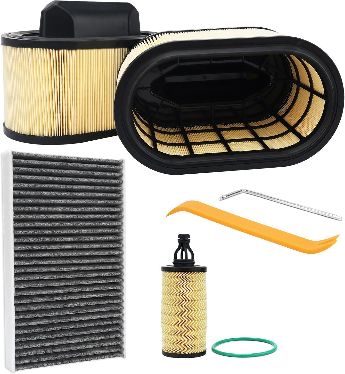 670001545 Air Filter Oil Cabin Filter Set Compatible with 2014-2022 Maserati Ghibli Levante Quattroporte Engine Replace # 670001545, 670005021, 000311401