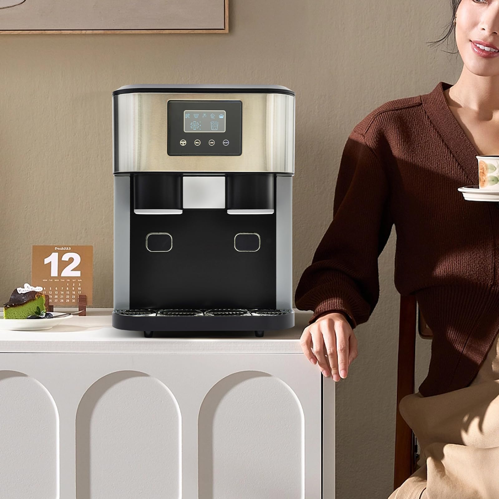 Gelatiera 3 in 1: macchina per ghiaccio tritato e cubetti di ghiaccio, 10-15 kg di ghiaccio al giorno in 8-12 minuti, 16 cubetti di ghiaccio con intuitivo controllo LCD touch, portatile e compatta