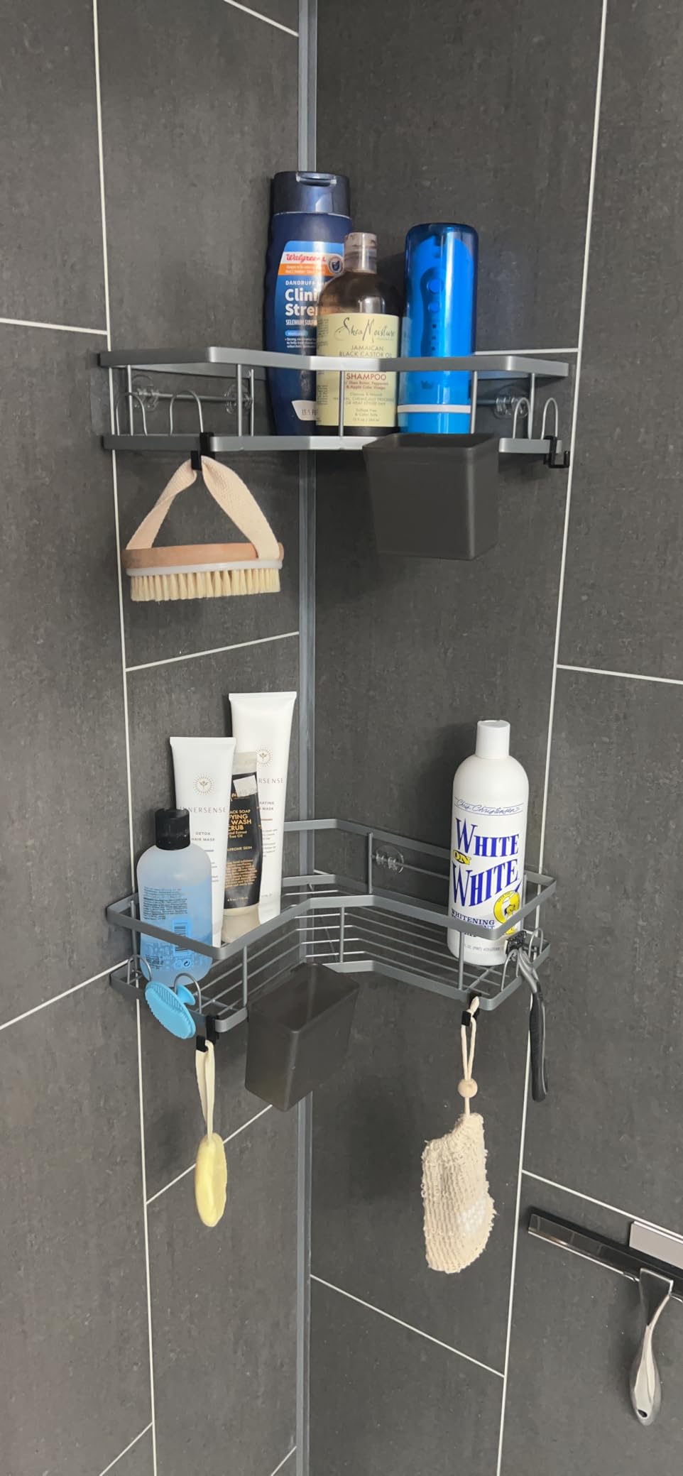 AKTECKE Corner Shower Caddy Bathroom Organizer Adhesive Shower Rack Bathtub Shelves - 3Pack No Drilling Shower Shelf photo review