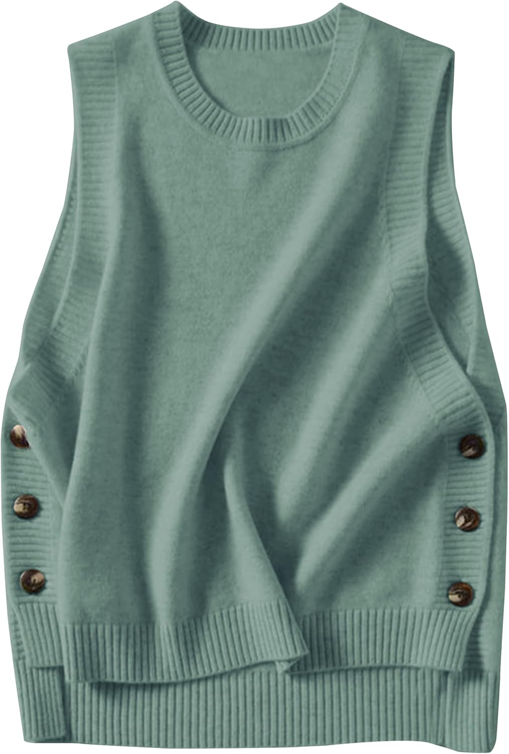 HangNiFang Women's Round Neck Sleeveless Pullover Ribbed Knit Sweater Vest Top