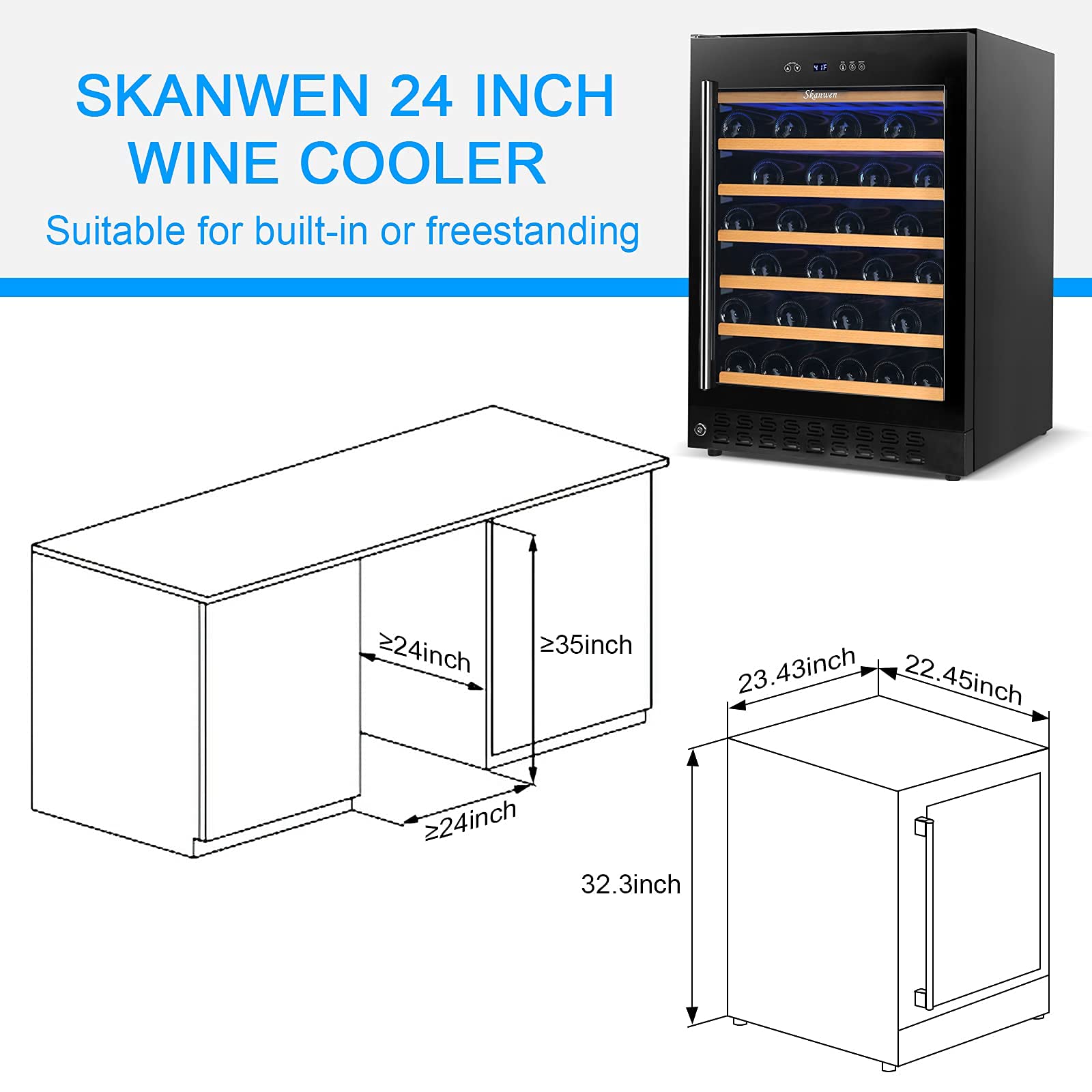 24 Inch Wine Cooler Beverage Refrigerator, SKANWEN 54 Bottle Storage