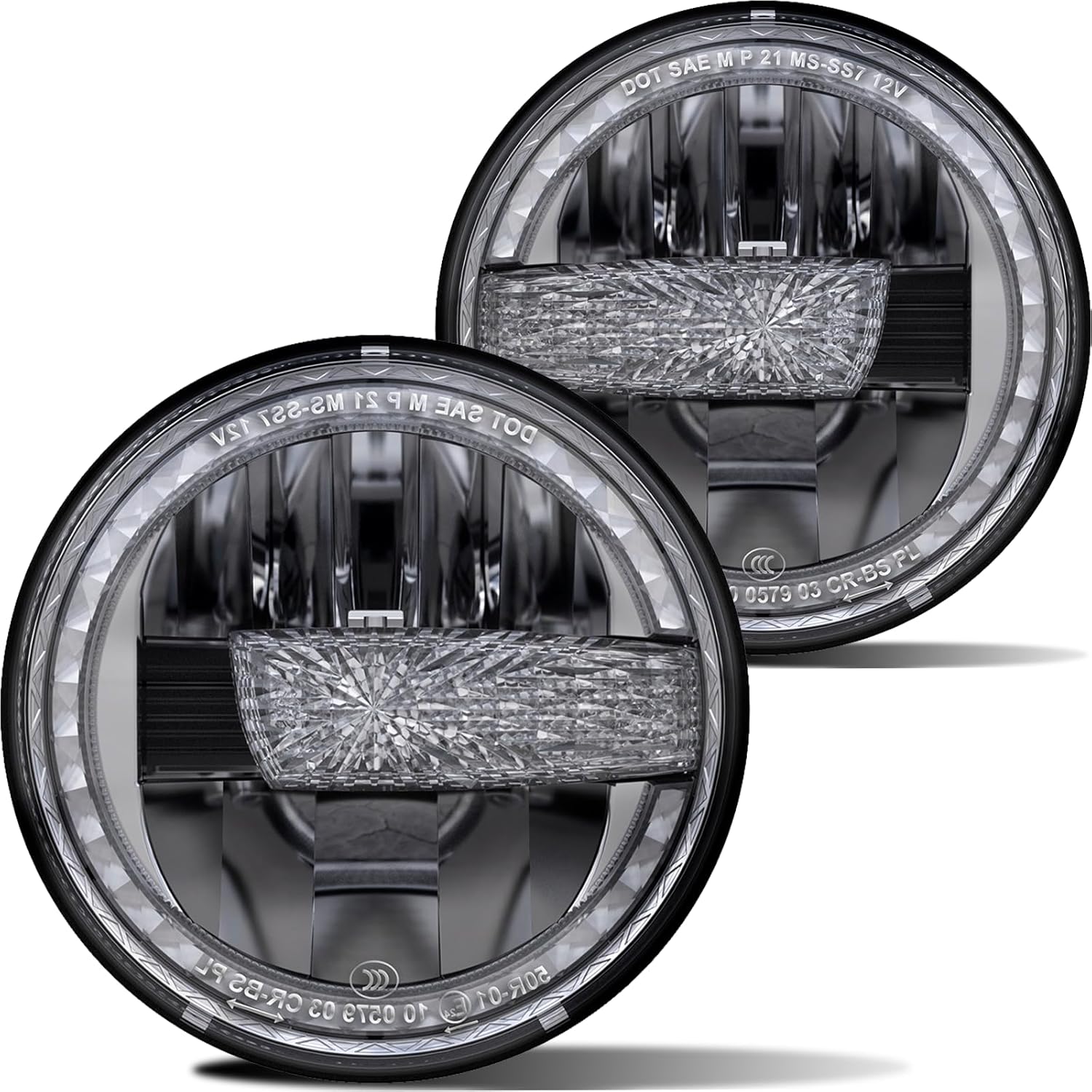 2023 Ultra Brightness 7 Inch Halo LED Headlight Round Reflector H6024 Headlight DRL High and Low Beam Bronco Style Compatible with Jeep Wrangler TJ JK CJ Miata Defender Mustang Chevy