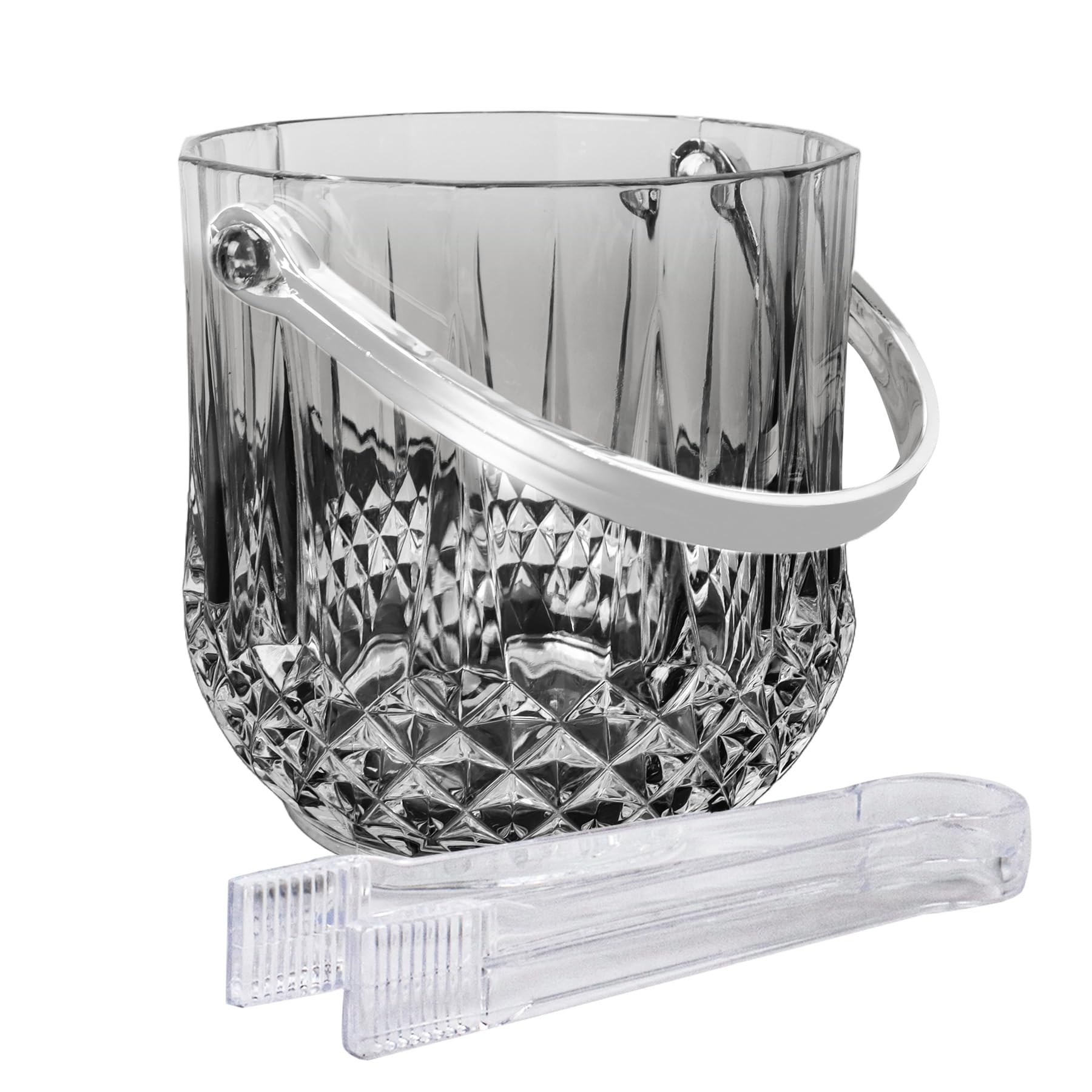 Dmnnlp 1.2L Grey Ice Bucket with Tongs, Acrylic Ice Buckets for Parties Easy Carry Handle Small Bucket for Parties Drinks