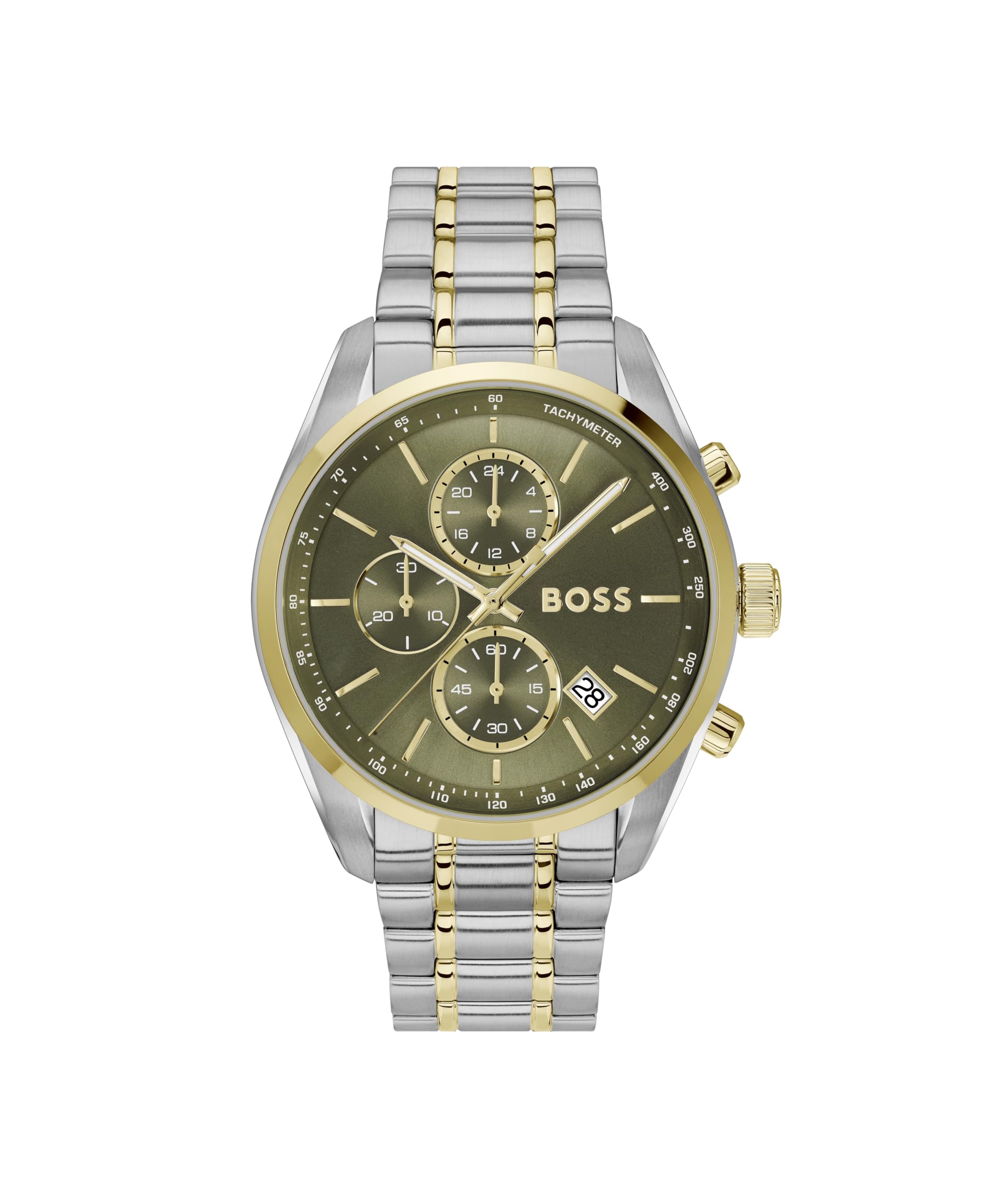 House of Watches - BOSS Mens Grand Prix 44 Two-Tone Green Chronograph Watch 1514227