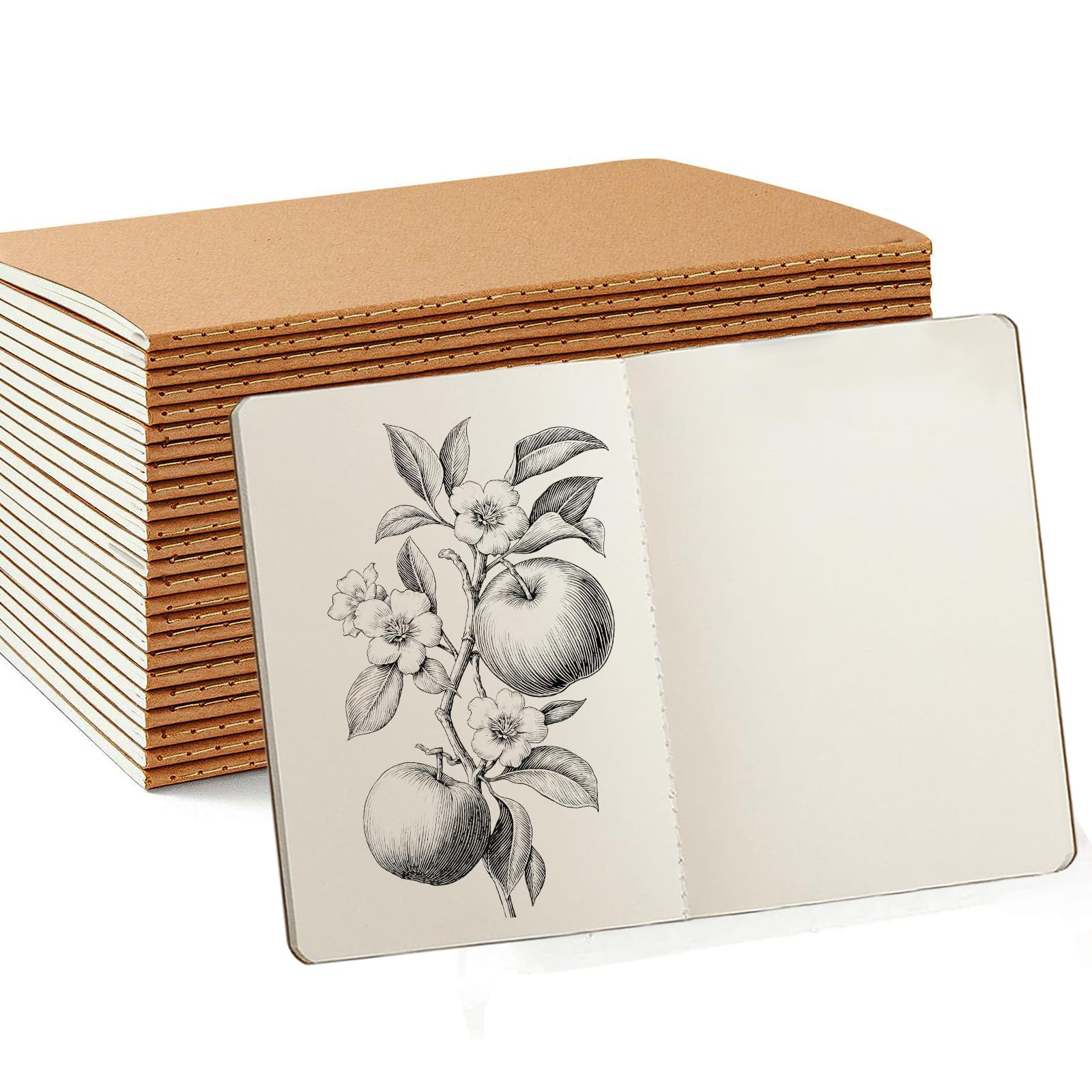 Megcdtr A5 Blank Notebooks, 24 Pack Kraft Notebooks, 72-Page Bound Notebook, Kraft Cover Blank Notebook for Students Travelers Making Plans Writing Memos Office School Supplies(21 * 14cm)