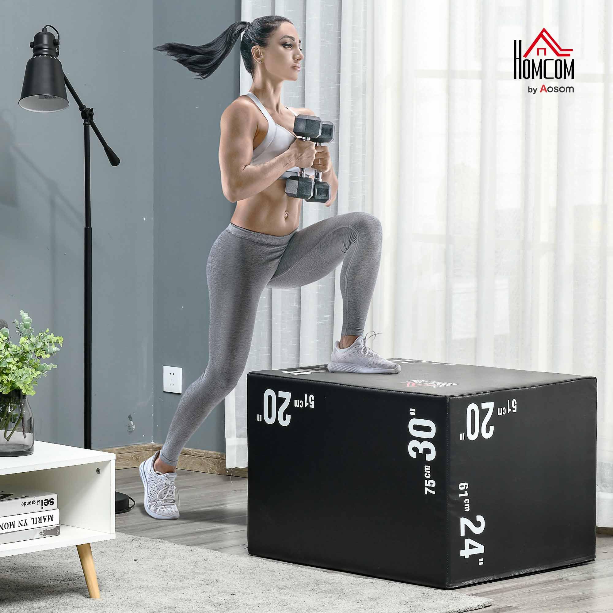 HOMCOM Plyo Box 3 in 1 51cm 61cm 75cm Jumping Box Pliometrico per MMA HIIT Nero
