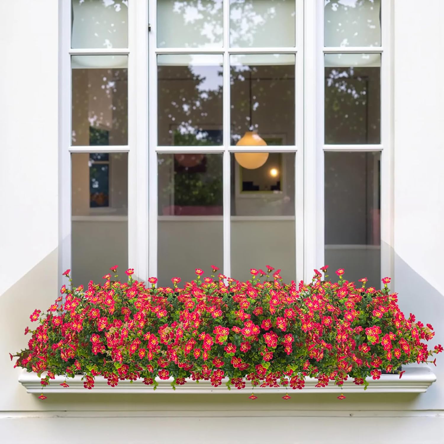 UV Resistant Artificial Flowers, Realistic Fake Bouquets for Outdoor Hanging Baskets, Weatherproof Faux Plants for Balcony Porch Garden No Fade No Maintenance (Pink-9pack)