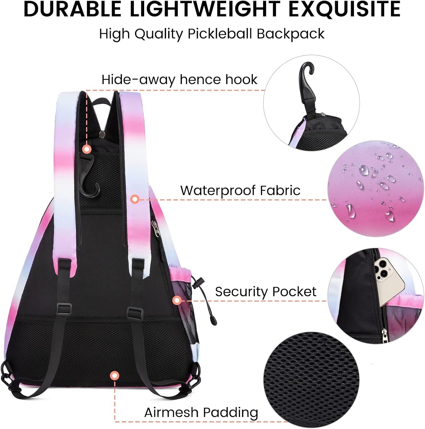 Sucipi Pickleball Bag - Men's & Women's Pickleball Backpack, Adjustable Sling Bag w/Fence Hook/Large Capacity/Safety Pocket - Image 5