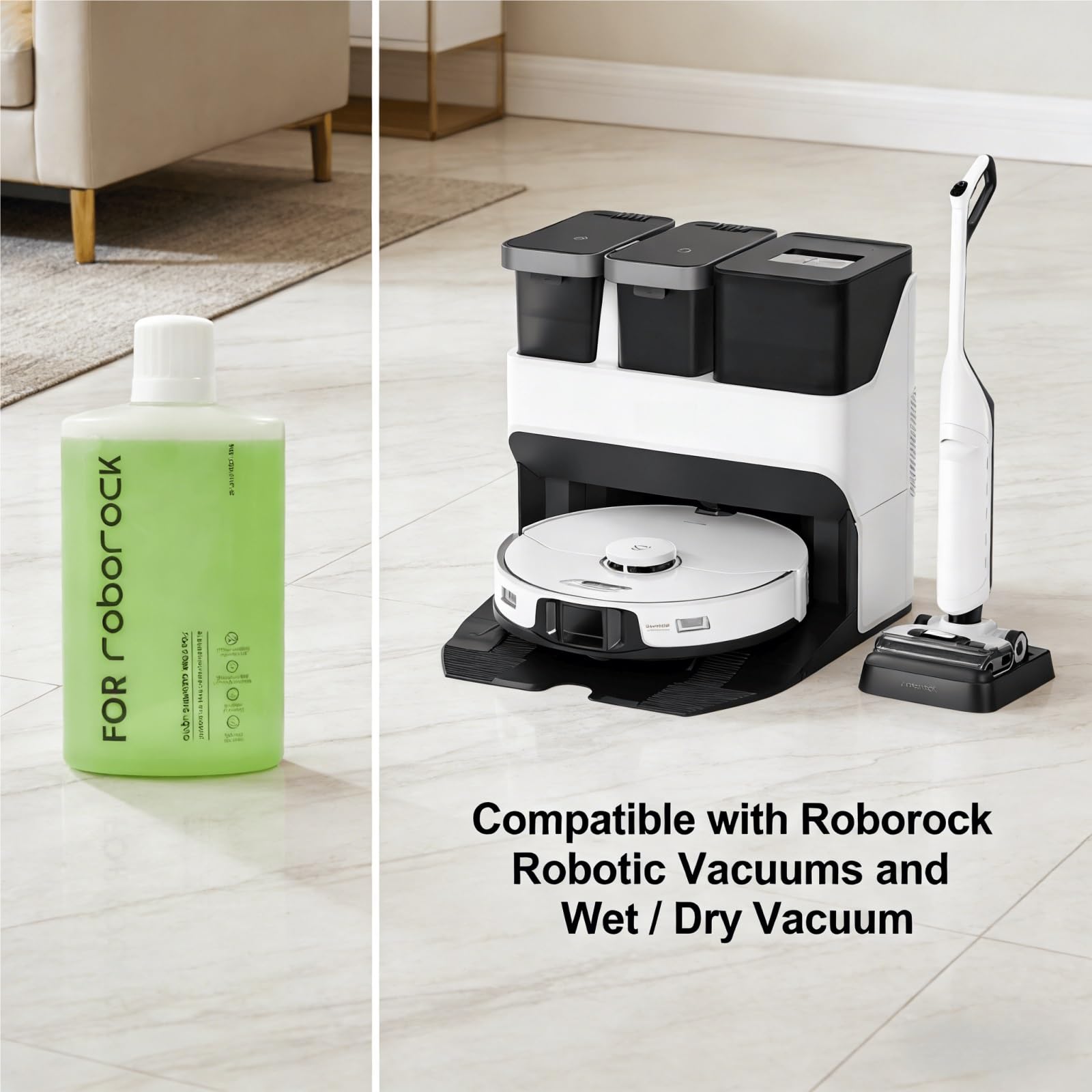 Líquido Limpiador de Suelos 2 Envase 1L Fórmula Concentrada Proporción de Dilución 1:200 Compatible con Roborock Robot Aspirador Fregador Seco y Húmedo