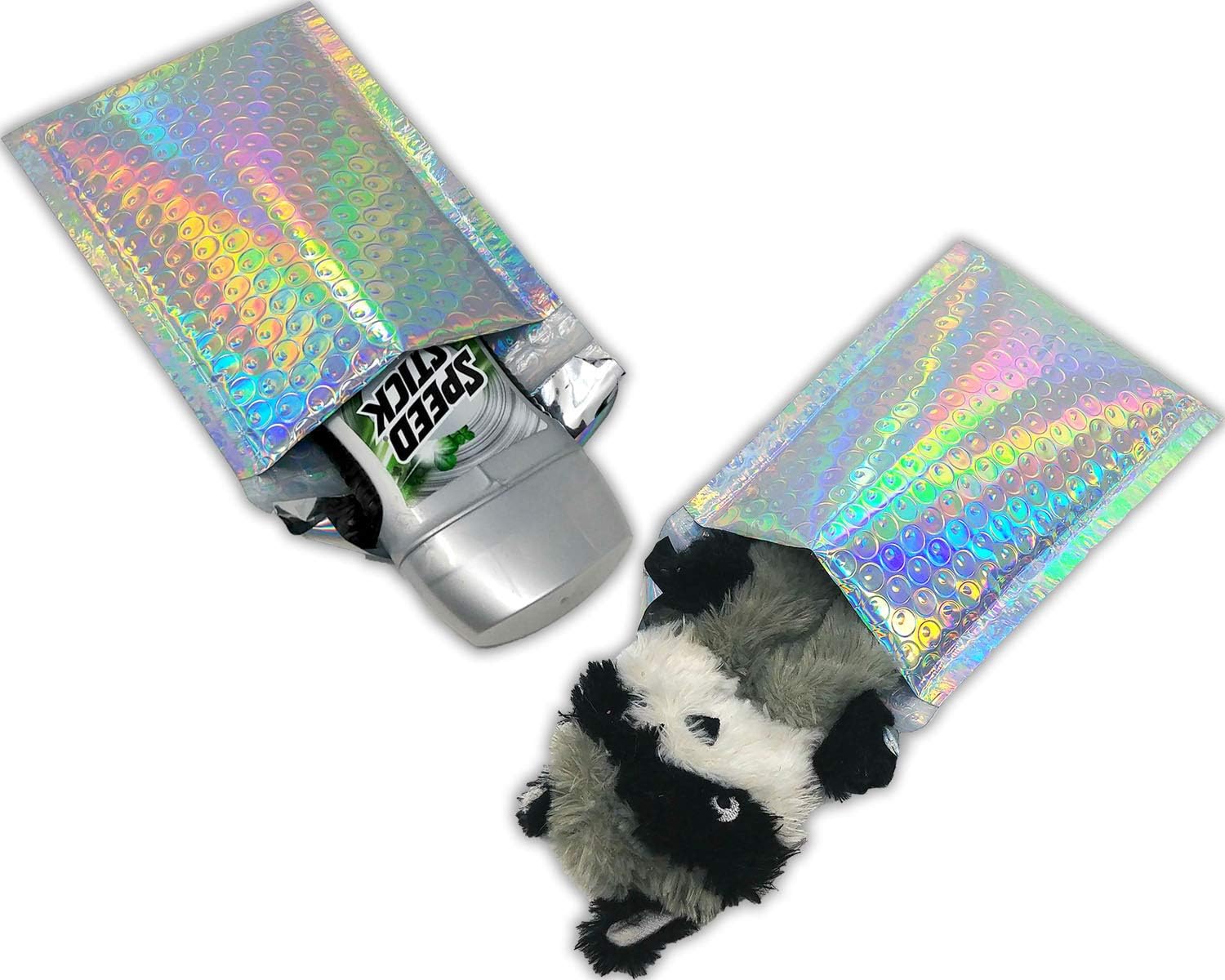 4X8 Holographic Bubble Mailers, Reflective Water Resistant Metallic Padded Shipping Mailing Envelope Bags W/Kissy Stickers (80)