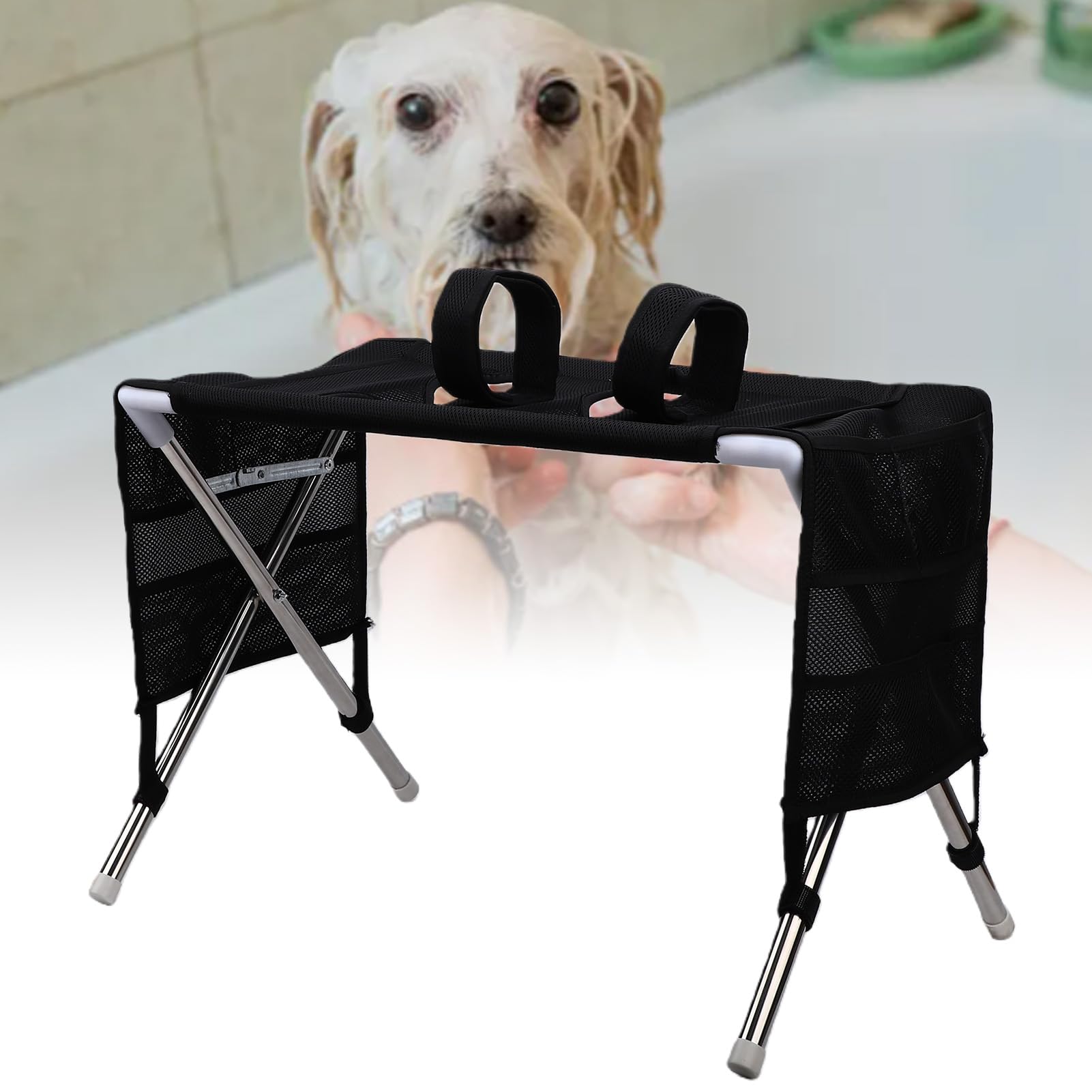 banapoy Faltbare Hängematte für die Hundepflege mit Ständer (Black)
