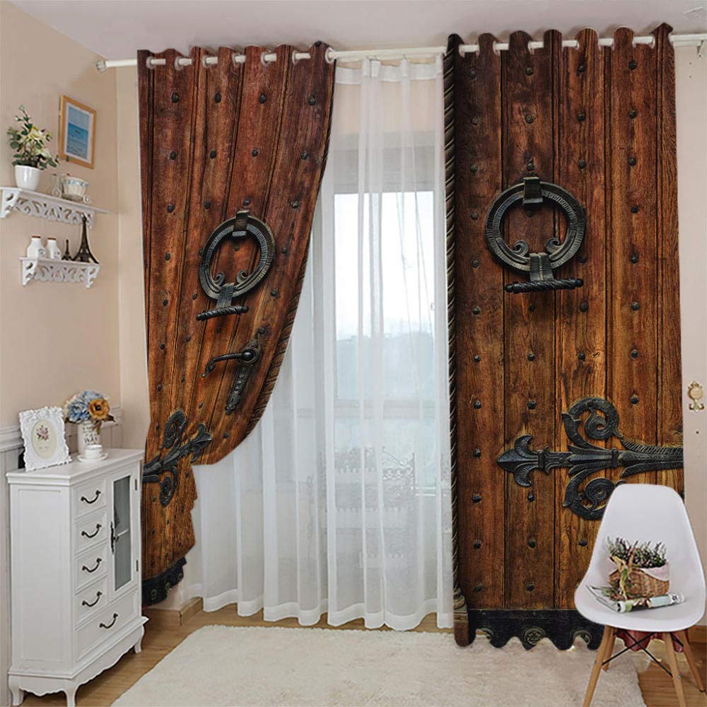2Er Set Blickdichte Vorhang Wärmeisolierender Für Schlafzimmer 240X230cm(HxB) 3D Druck Vintage Nostalgische Holztüren Muster Gardinen Mit Ösen - Junge Mit Mädchen Schlafzimmer Wohnzimmer Kinde