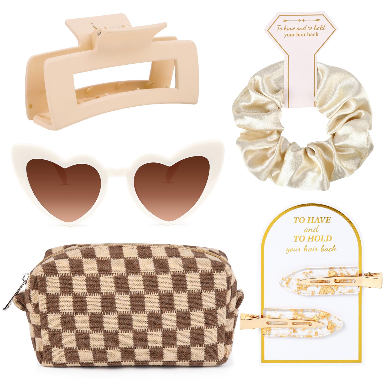 5PCS Bridesmaid Proposal Gifts Bridesmaid Hair Clips Scrunchies Sunglasses Makeup Bag Bachelorette Party Wedding Favors Bridal Party Present Hair