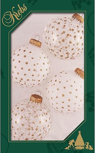 Adornos de cristal para árbol de Navidad, 2.638 in2.63 pulgadas 4 piezas, bolas decoradas de Christmas By Krebs para colgar sin costuras