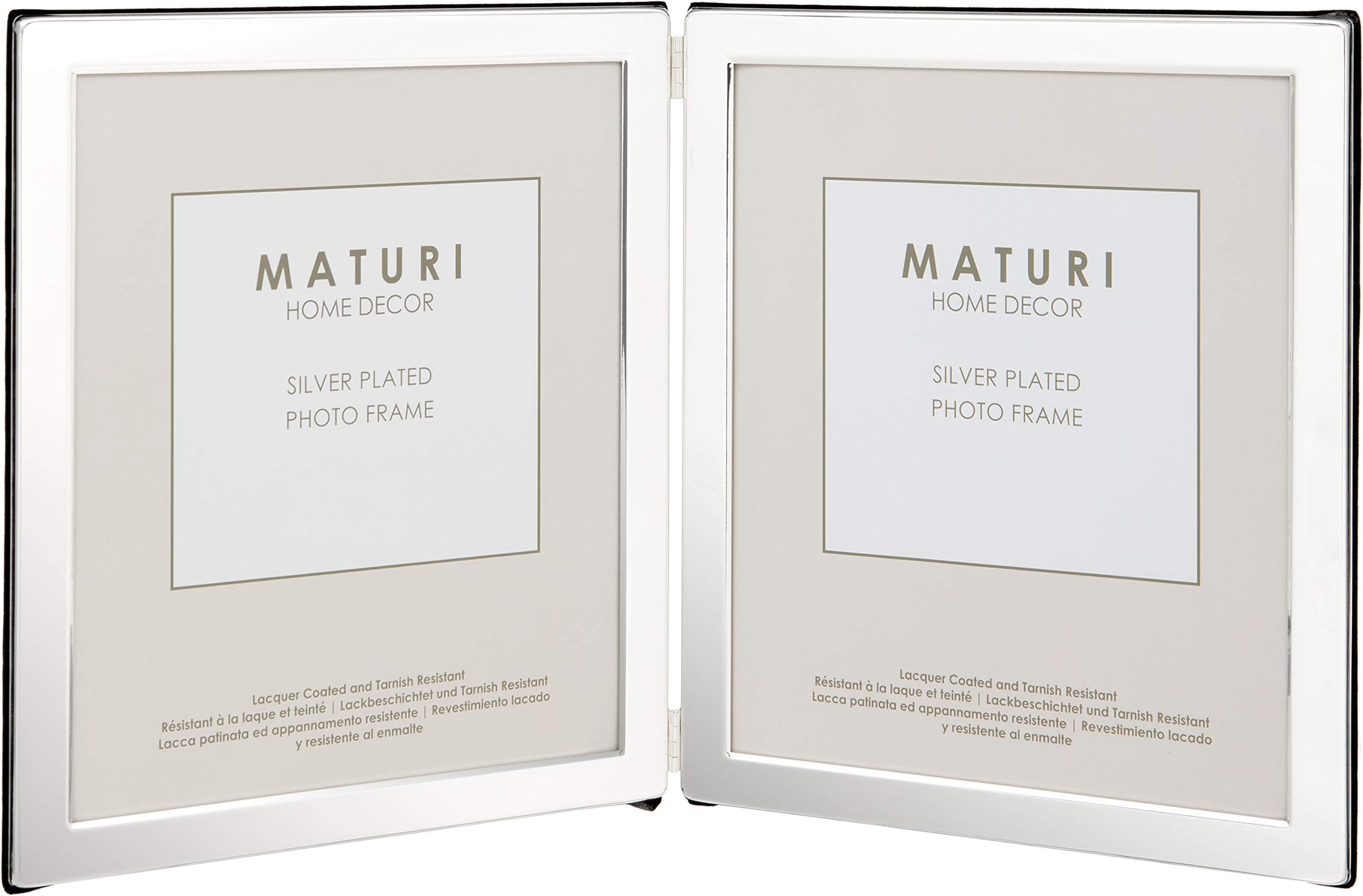Maturi Silver Plated Double Photo Frame - Flat Edge Portrait, 4 x 6-inch (10 x 15cm)