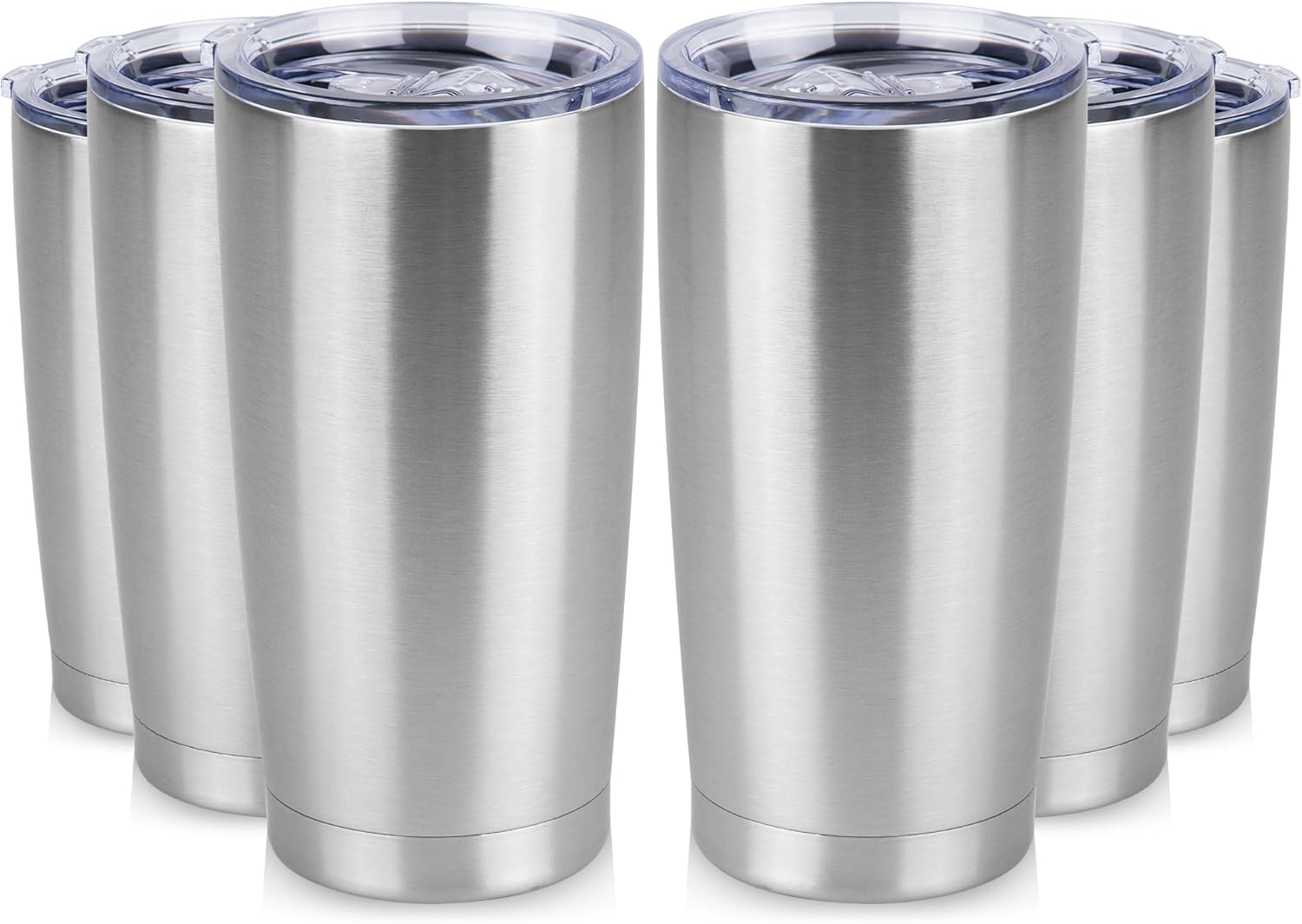 20 oz Tumbler Stainless Steel Tumblers Bulk with Lid Double Wall Insulated Coffee Tumbler Cups for Hot & Cold Drinks Powder Coated Travel Coffee Tumbler Mug Metal (Stainless Steel, 6 pack)