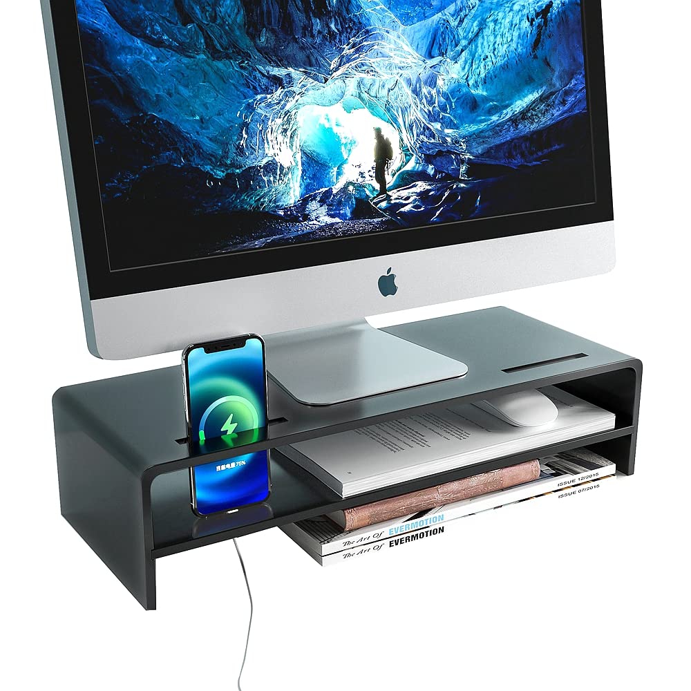 Buy Acrylic Monitor Stand Riser with 2tier Storage and 2 Holder