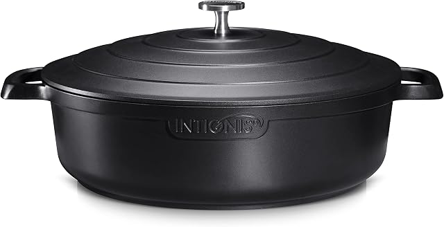 Non-Stick Braiser Pans Shallow Casserole Dishes with Lid Oven Proof -28cm -4.1L Cast Aluminium Oven Dish, Stainless Steel Base, Dishwasher Safe - Induction - Lighter Than cast Iron