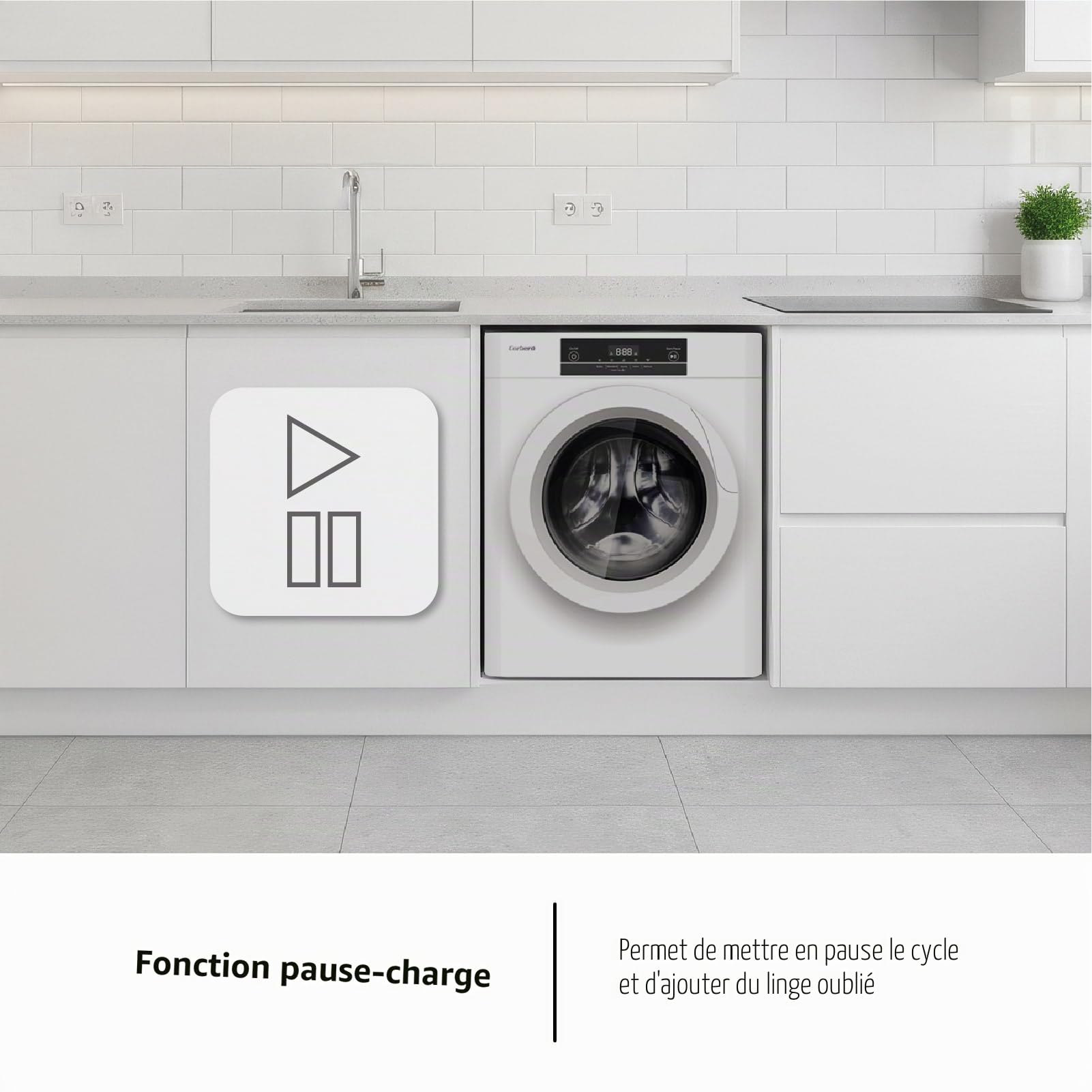 Corberó CSM320W Sèche-linge d'évacuation Charge avant, 3 kg, Évacuation, Affichage LED, Blanc, 5 programmes, séchage rapide 45 min, ouverture 180°, 65dB, Efficacité énergétique C