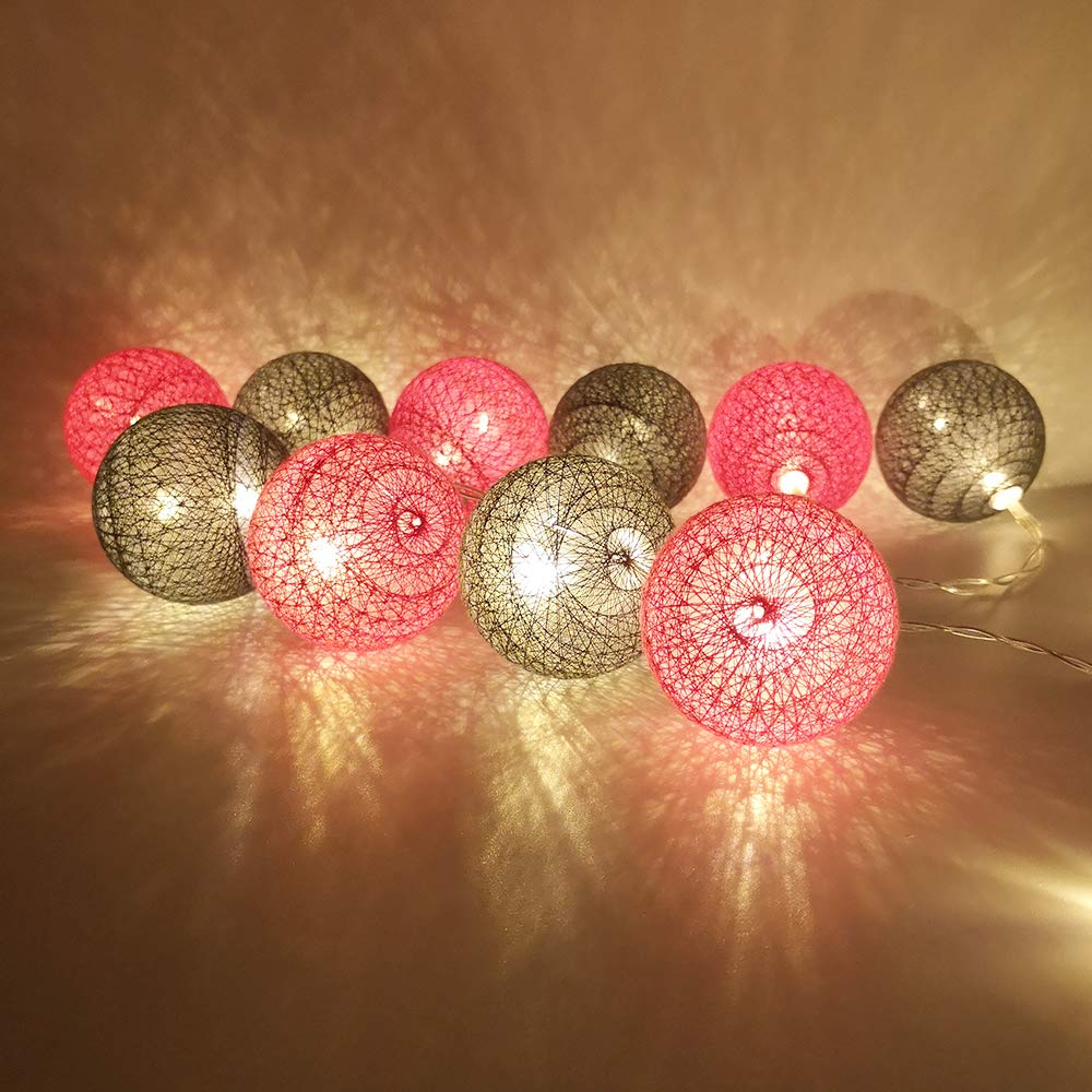 Cotton Ball LED String Lights 10pcs, DOTBUY Battery Operated Fairy Lights for Party Halloween Easter Outdoor Indoor Decor Garlands Create Atmosphere (Dream Rose,1.8M/10LED)