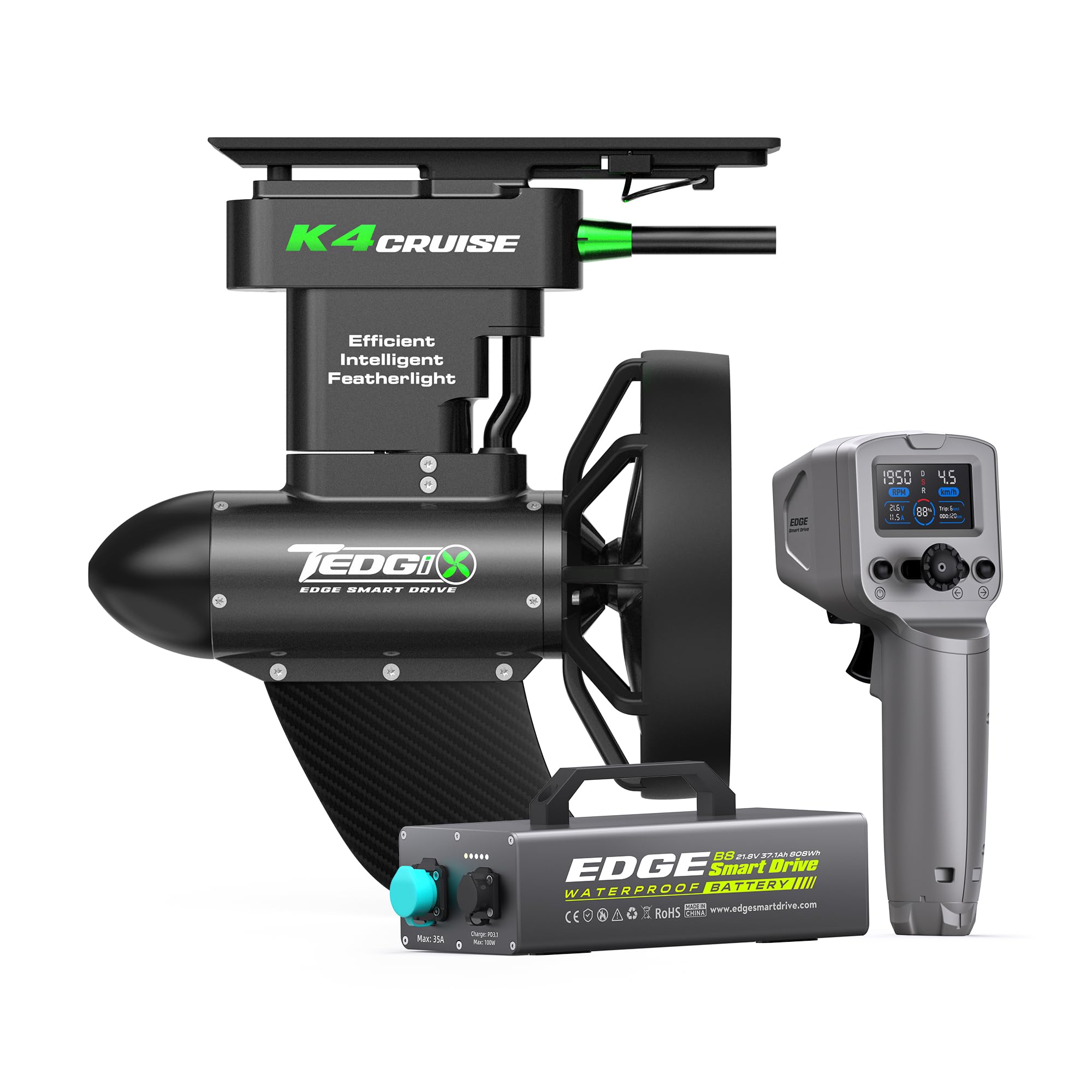 Moteur Tedgix K4C pour SUP et Kayak, 400W sans balais propulseur sous-marin télécommande sans fil avec batterie étanche B8, ailerons électriques pour planche à pagaie, aileron de boost pour canoë et