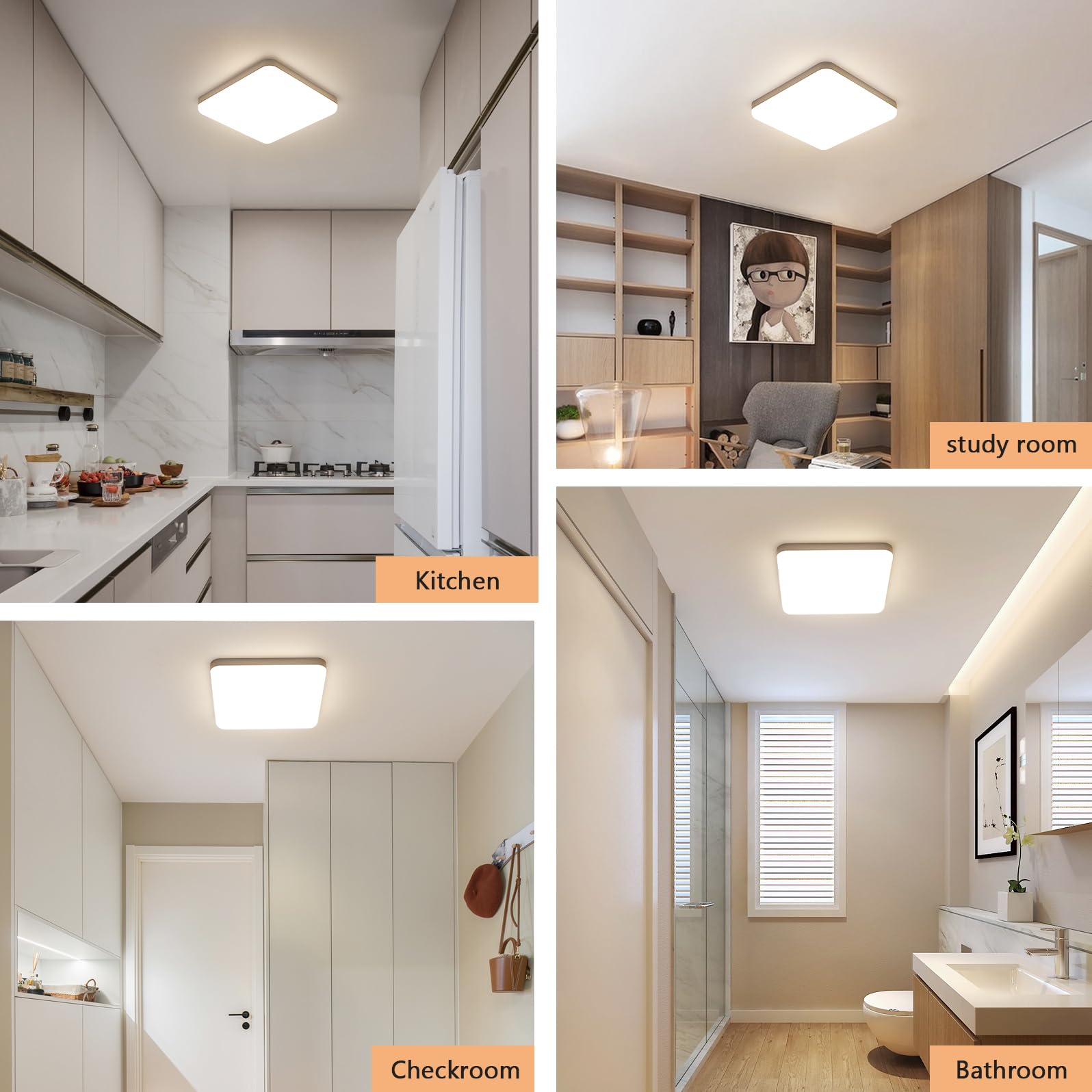 32W Plafon LED Techo, Lamparas de Techo LED Moderna 3600LM, 4500K Luz Natural IP54 Impermeable, Luz de Techo Para Baño Cocina Pasillo Balcón 25CM