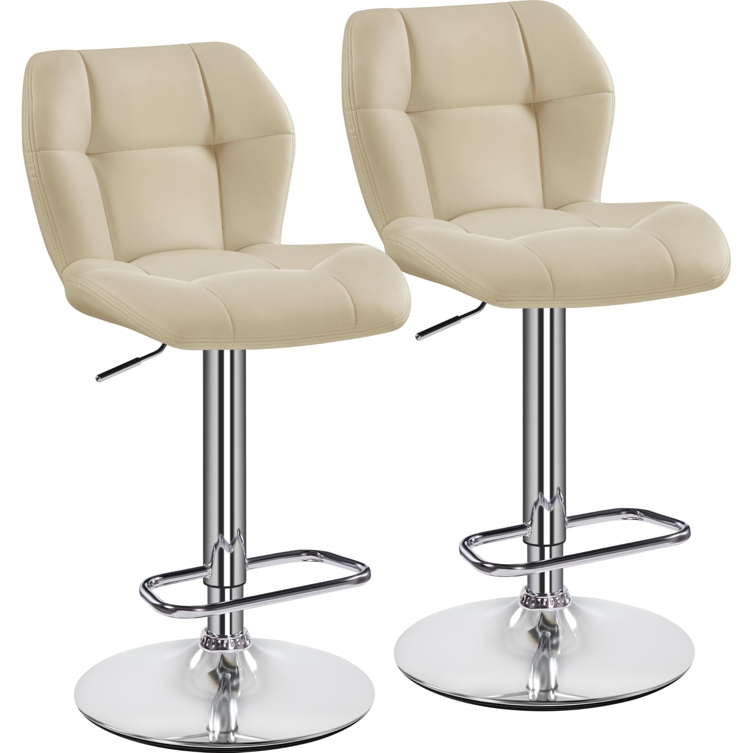 Yaheetech Bar Stools Set of 2, PU Leather Breakfast Bar Chairs, Swivel Height Adjustable Barstools, Counter Stools with Backrest for Home Kitchen Bar Restaurant, Khaki โ image 1