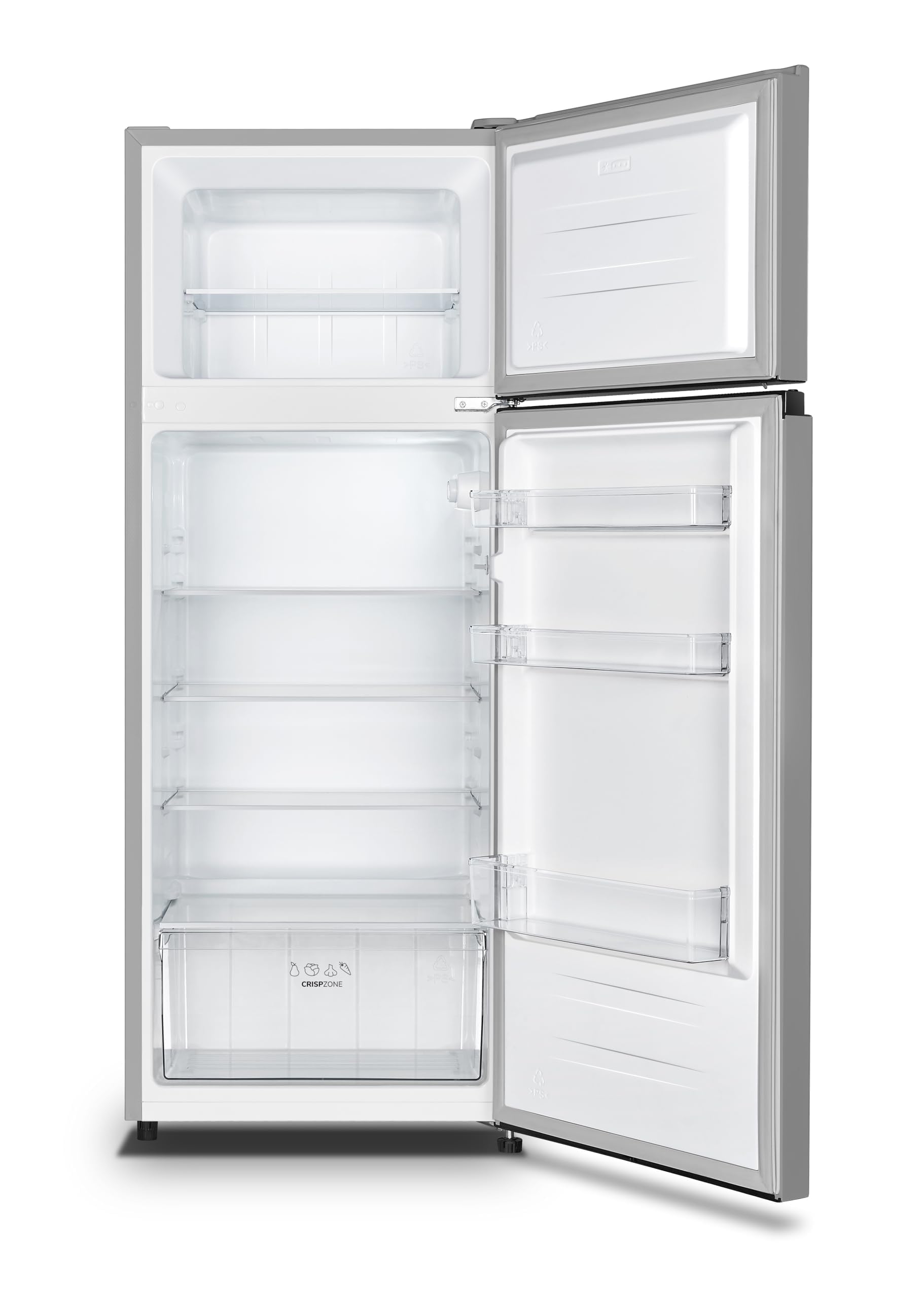 Gorenje RF414EPS4 Doppeltürkühlschrank mit Gefrierteil oben, 165 Liter Kühleil, 41 Liter Gefrierteil, LED Innenbeleuchtung, Energieeffizienzklasse E, 143,6cm x 55cm, Edelstahl-Look