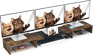 WESTREE Triple Dual Monitor Stand Riser, Extra Long Monitor Stand for 1~2~3 Monitors, Monitor Stand with Length and Angle Adjustable, 3 Shelf Desktop Storage Riser for Monitor Computer Screen Laptop