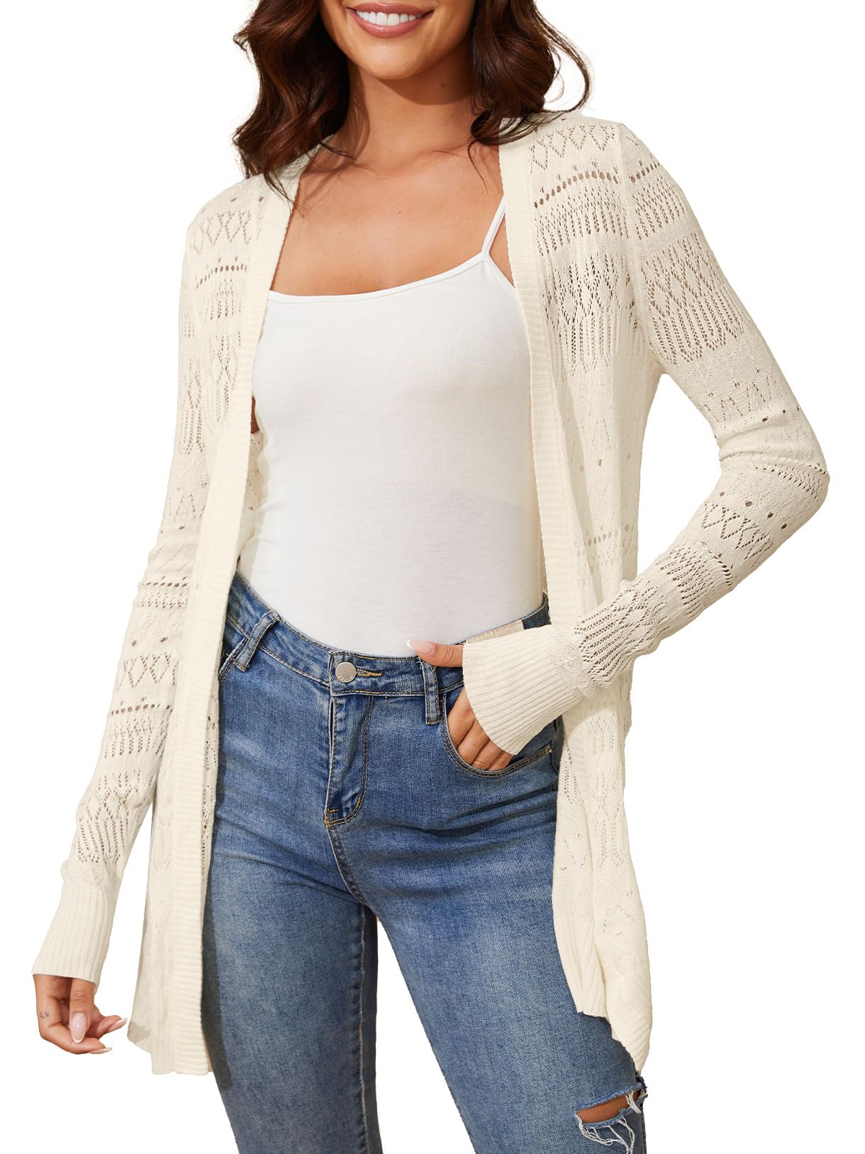 Spicy Sandia Crochet Long Summer Cardigan for Women Lightweight