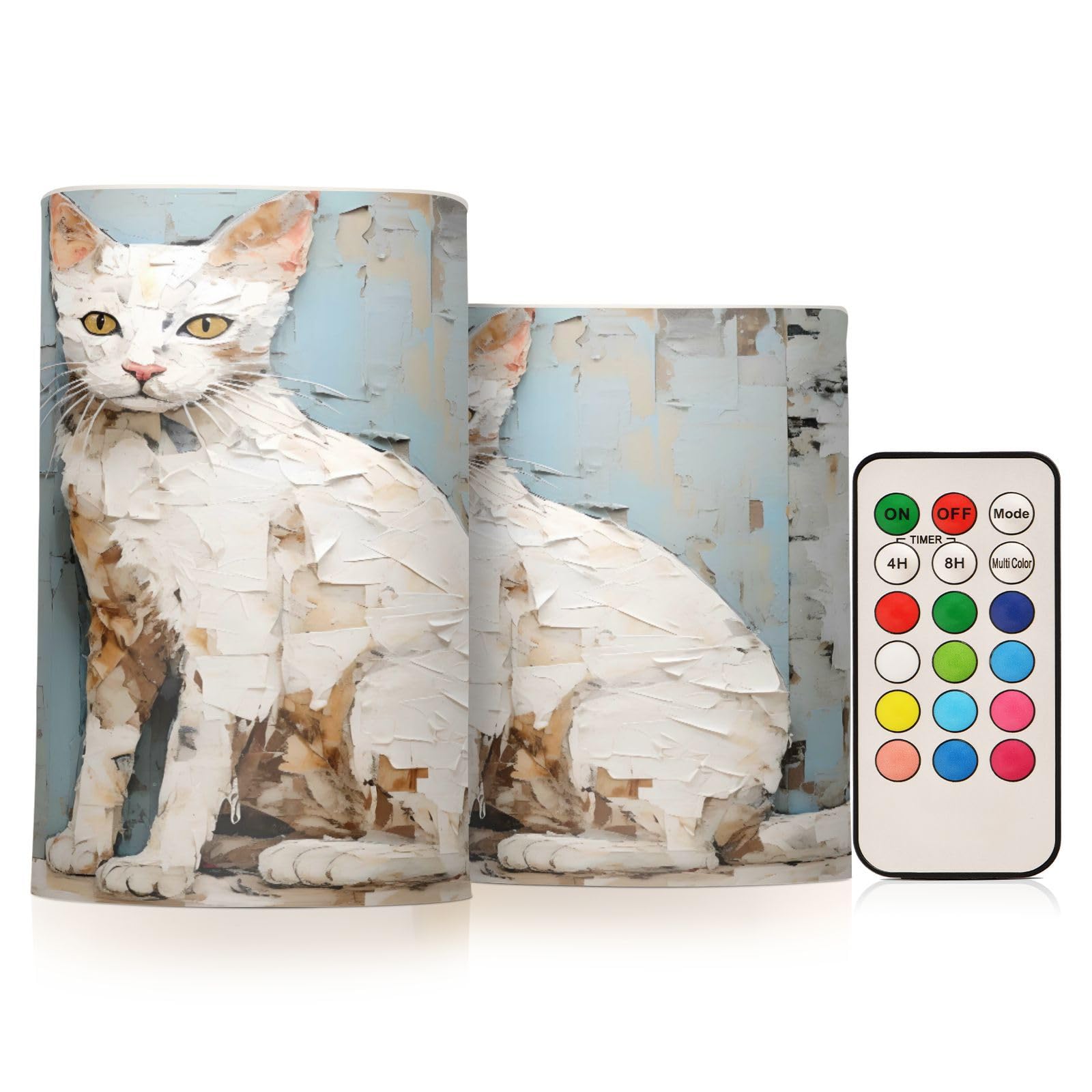 ALAZA Cat (47) Flickering Flameless Candles Battery Operated with Remote Timer,Tea Light Candles LED Pillar Votive Candles Set of 2 for Outdoor Indoor Decorations