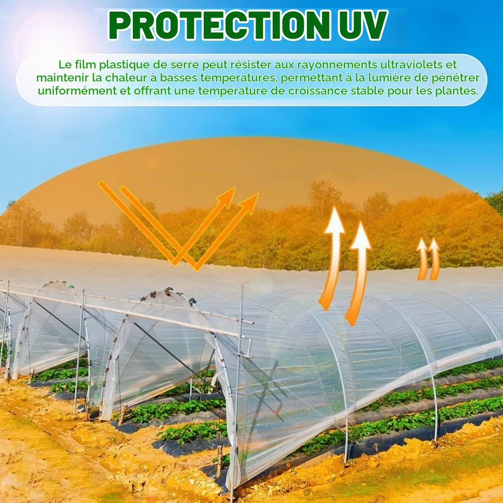 Bache pour Serre, 2 x 10 m Film de Serre Transparent, Bache Plastique pour Serre de Jardin, Extra épaisse Couverture De Polytunnel Membrane Pour Serre de Tomates, Légumes, Plantes