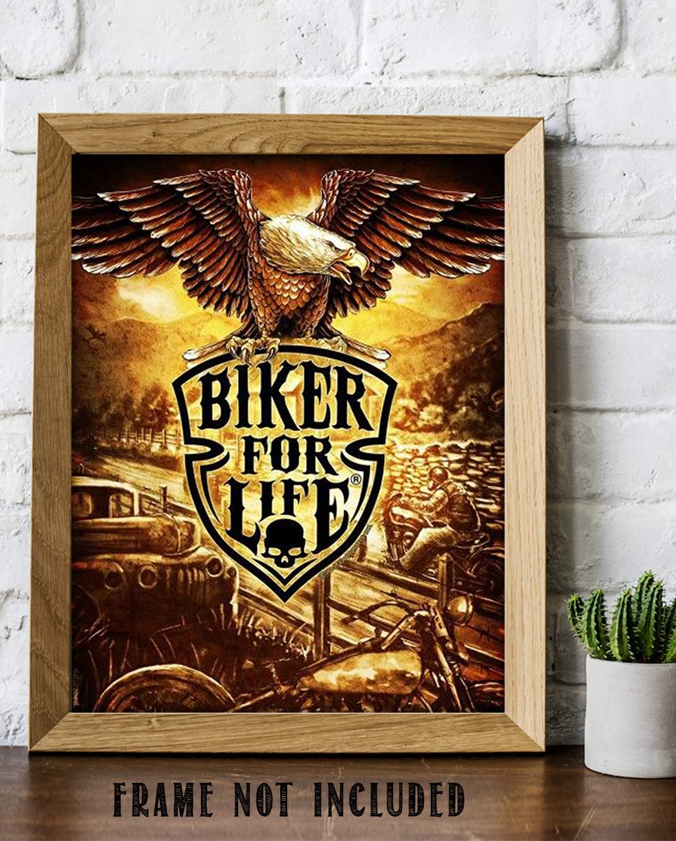Amazon.com: Biker for Life - Garage Wall Art Print, Retro Eagle