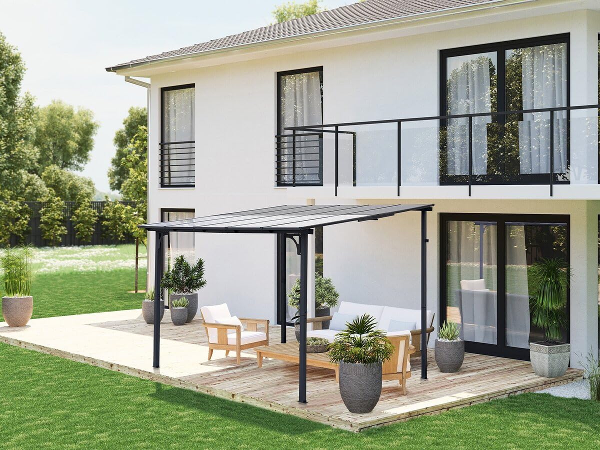 Pergola tonnelle adossée Marvin - 3 x 3 m - 304 x 298 x 243 cm - Gris foncé