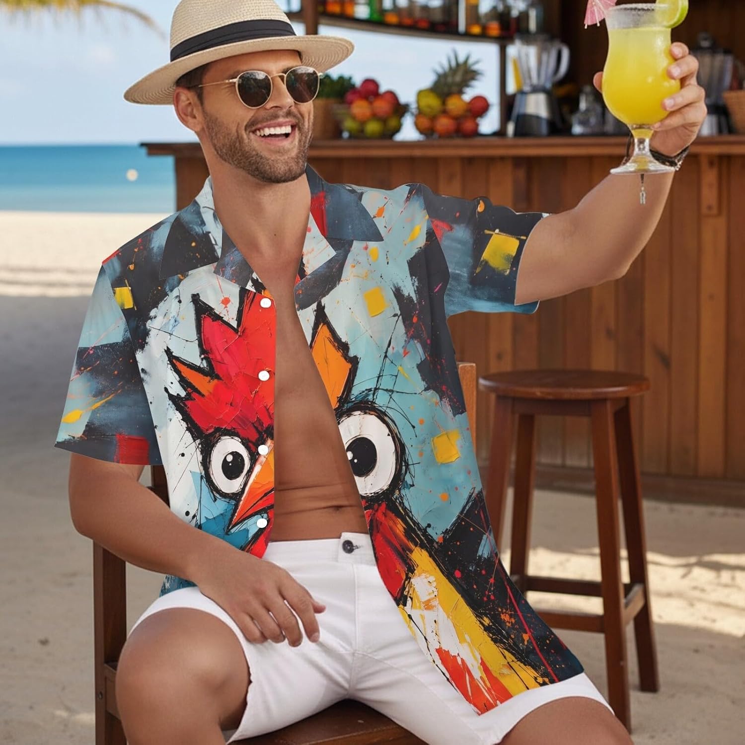 Neon 80s 90s Hawaiian Shirts for Men Tropical Rave Glow Party image 3