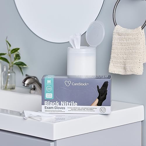 Miniatura 6 de Guantes de examen de nitrilo negros 250 unidades desechables, sin polvo, sin látex, seguros para alimentos, grado médico, resistentes a productos