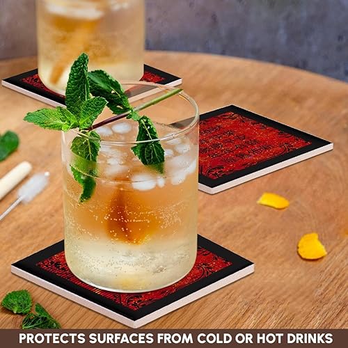 Miniatura 10 de 3dRose Saludos de año nuevo chino, rojo y negro, marco de hojas - posavasos suaves, juego de 4 (CST_220551_1)