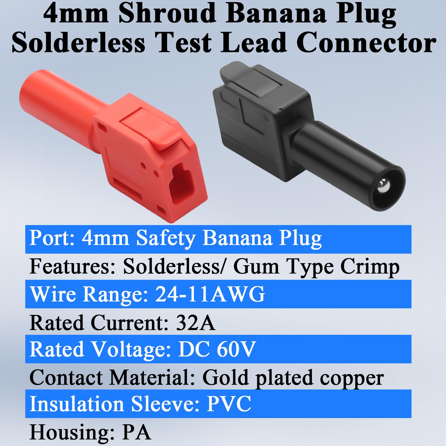 QIANRENON 4 Mm Bananenstecker – Lötfrei, 32 A, M Produktbild-Vorschau 2