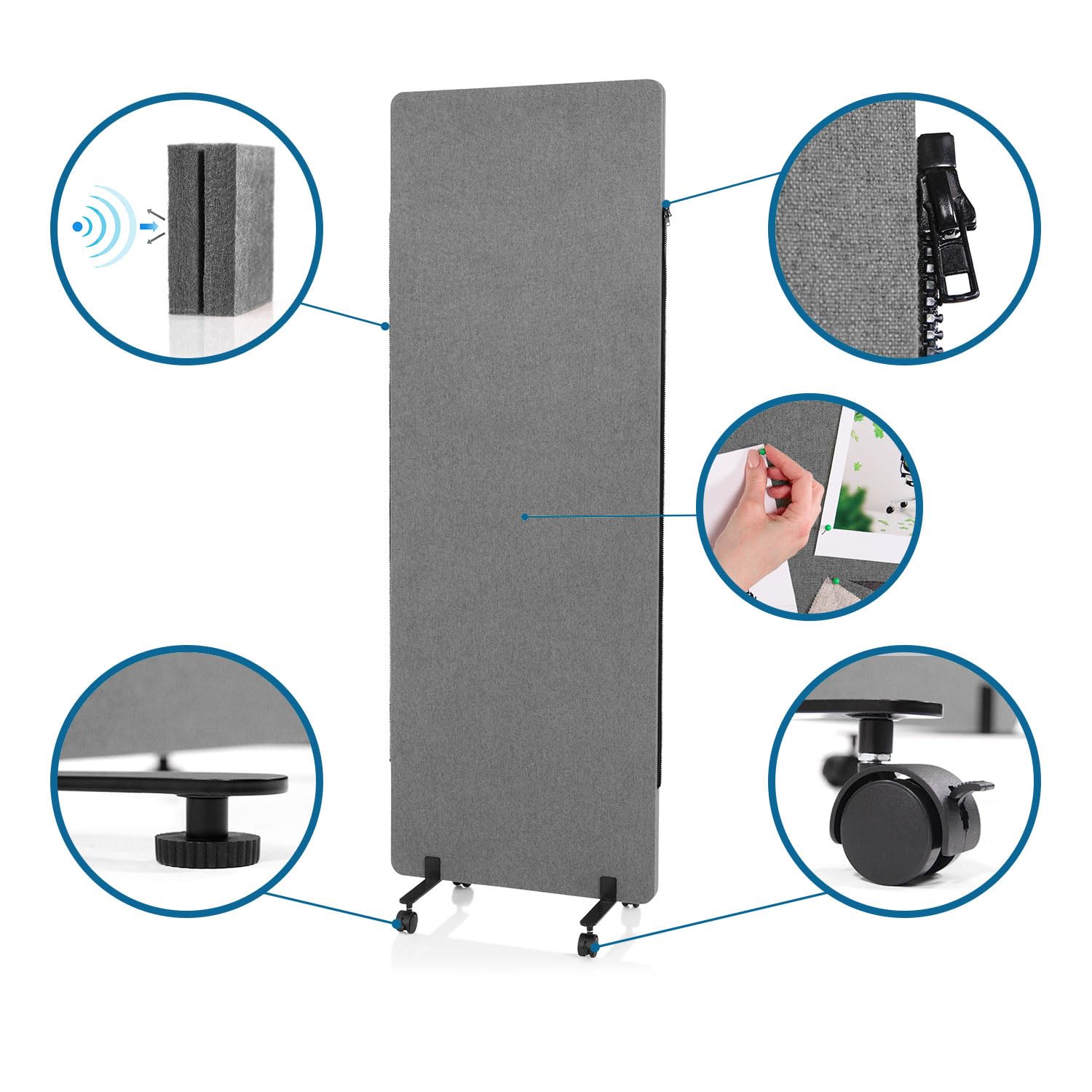 hjh OFFICE Mobile Akustik Trennwand 2er Set 177 x 60 cm FLEXMIUT Stoff Dunkelgrau Raumteiler mit Rollen & Gleiter 891006