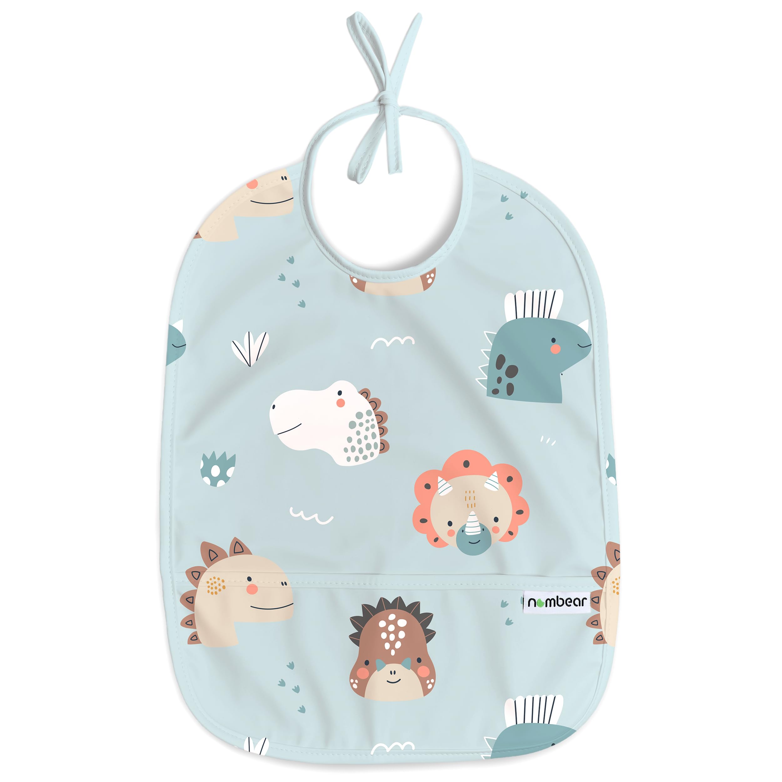 Nombear Easy Wipe Clean Sleeveless Baby Bibs 6-12 Months for Baby Led Weaning - Waterproof Feeding Bibs 12-18 Months,Toddler Food Apron, 1-Pack, Dinosaurs
