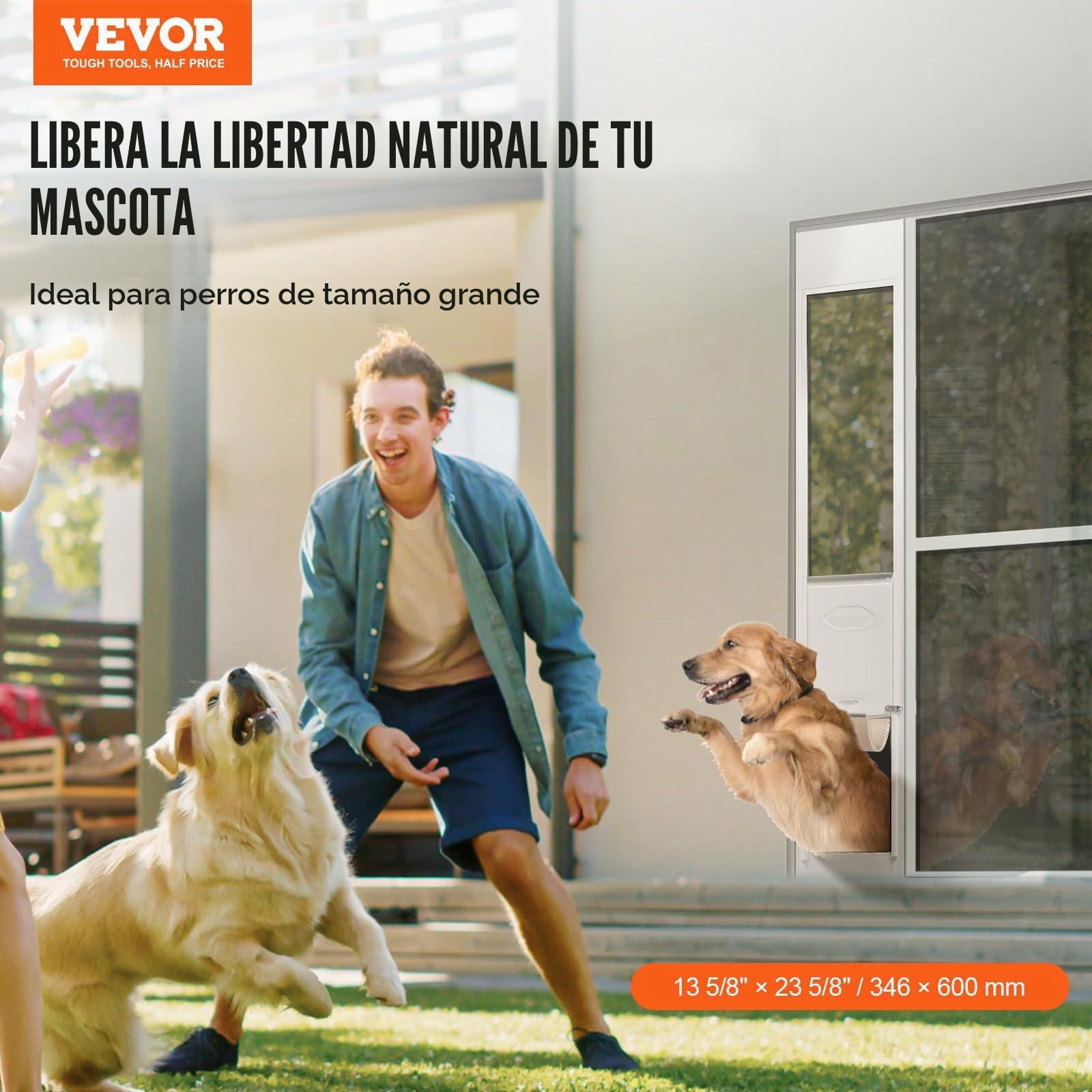 VEVOR Puerta Corrediza de Vidrio para Perros Altura Ajustable 346 x 600 x 1927-2049 mm Puerta para Mascotas de Vidrio Templado con Estructura de Bisagra, Solapa y Cerradura para Perros de Gran Tamaño