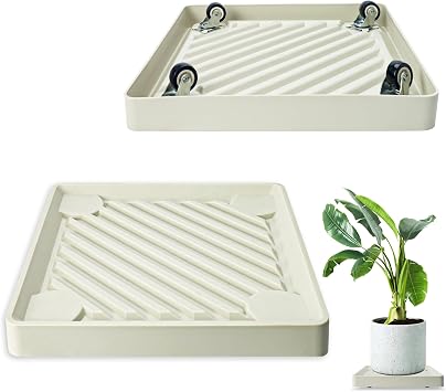 REDHUGO 2PCS Square Plant Caddy with Hidden Wheels, Heavy Duty Rolling Plant Stand Caddy with Wheels, Pot Base for Indoor Outdoor, Beige, 9.96 inches